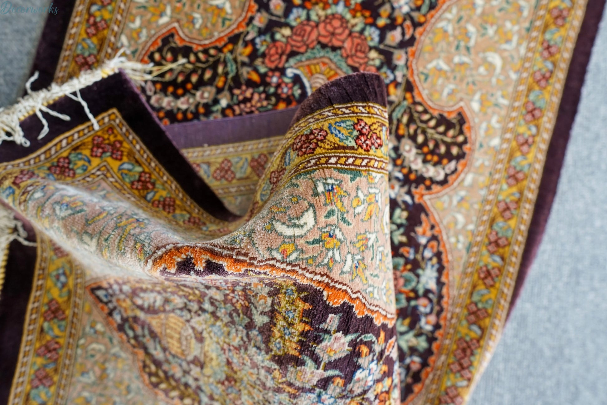 100×40cm　ペルシャ絨毯　クム産　ムラーヂー房　シルク100%証明書付 - Decorworks