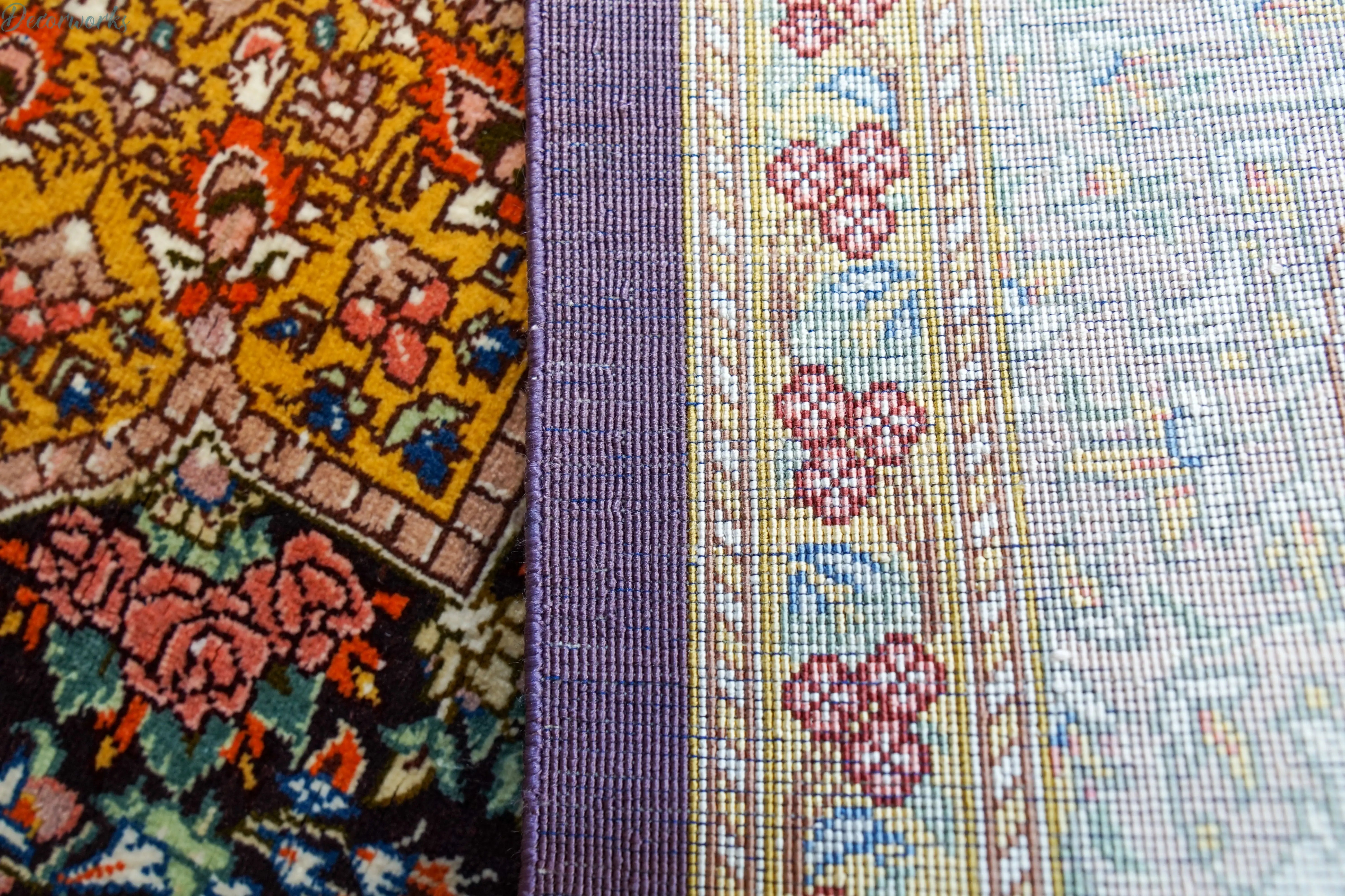 100×40cm ペルシャ絨毯 クム産 シルク100% ラーヂー房 証明書付