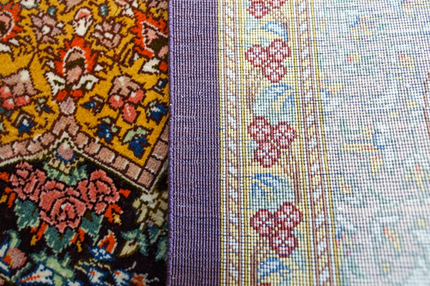 100×40cm　ペルシャ絨毯　クム産　ムラーヂー房　シルク100%証明書付 - Decorworks