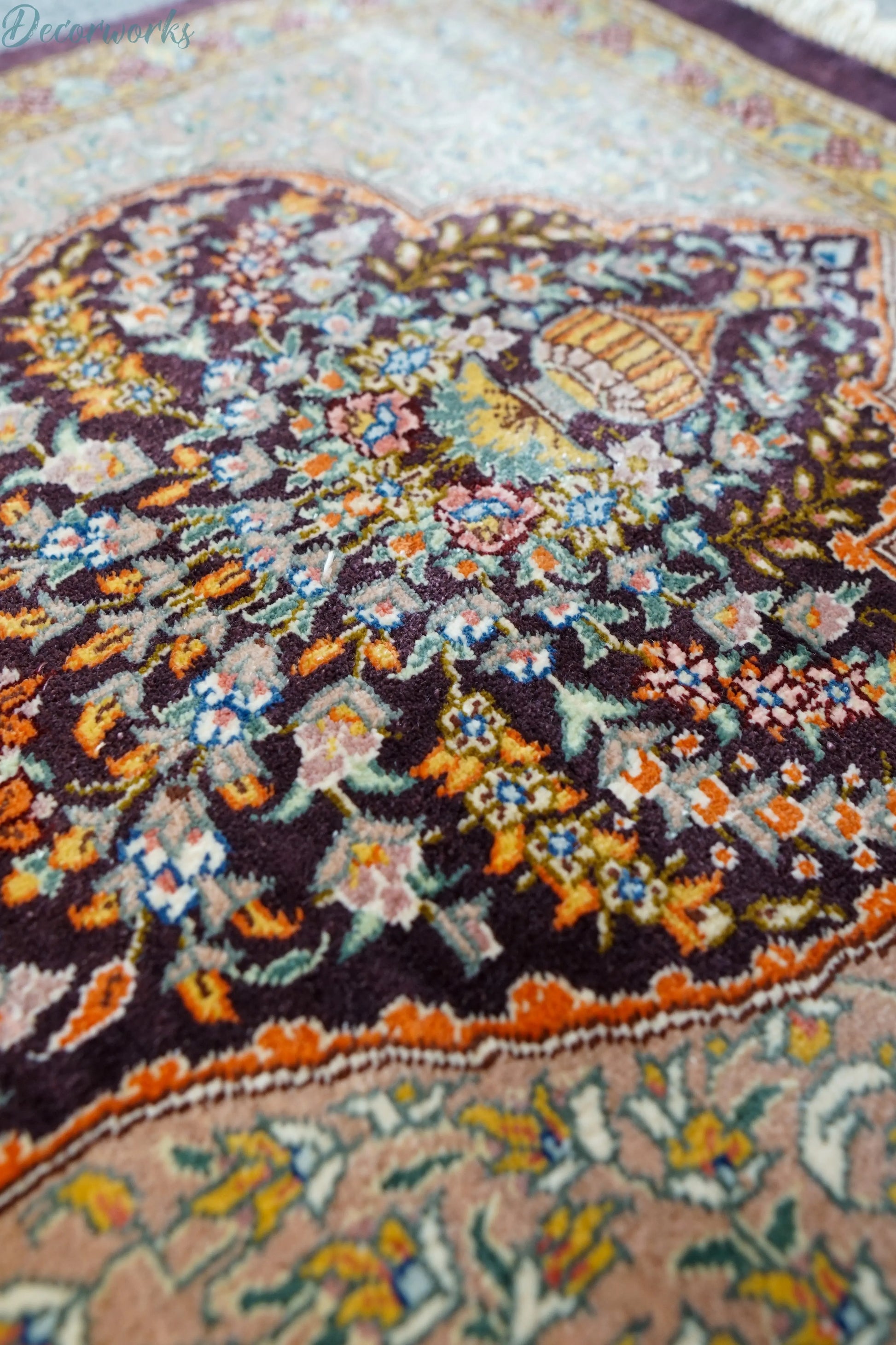 100×40cm　ペルシャ絨毯　クム産　ムラーヂー房　シルク100%証明書付 - Decorworks