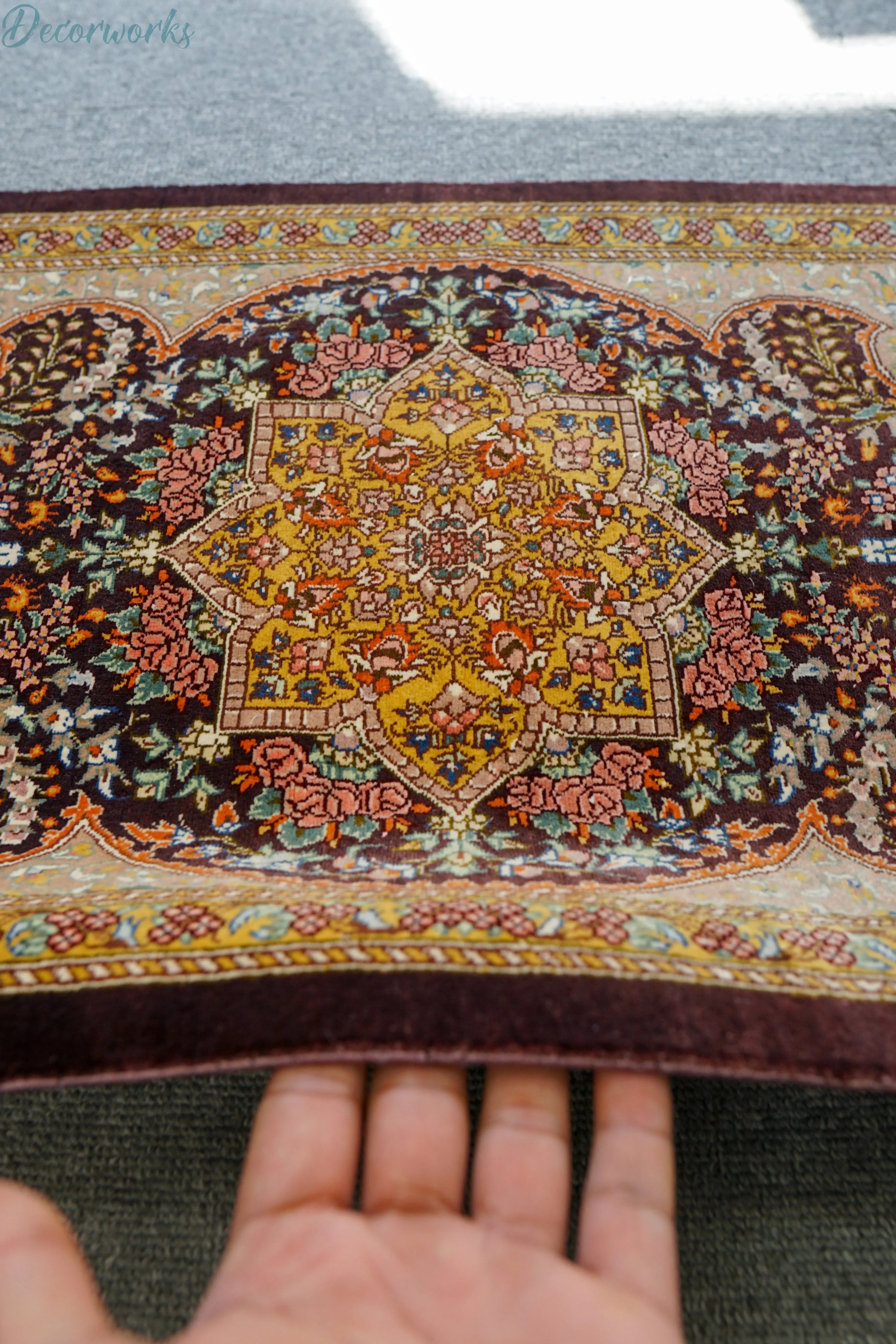 100×40cm ペルシャ絨毯 クム産 シルク100% ラーヂー房 証明書付