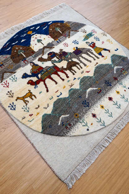 Collection 103×102cm ペルシャ手織りギャッベ リーズバフト – 細かな織りの上質ギャッベ