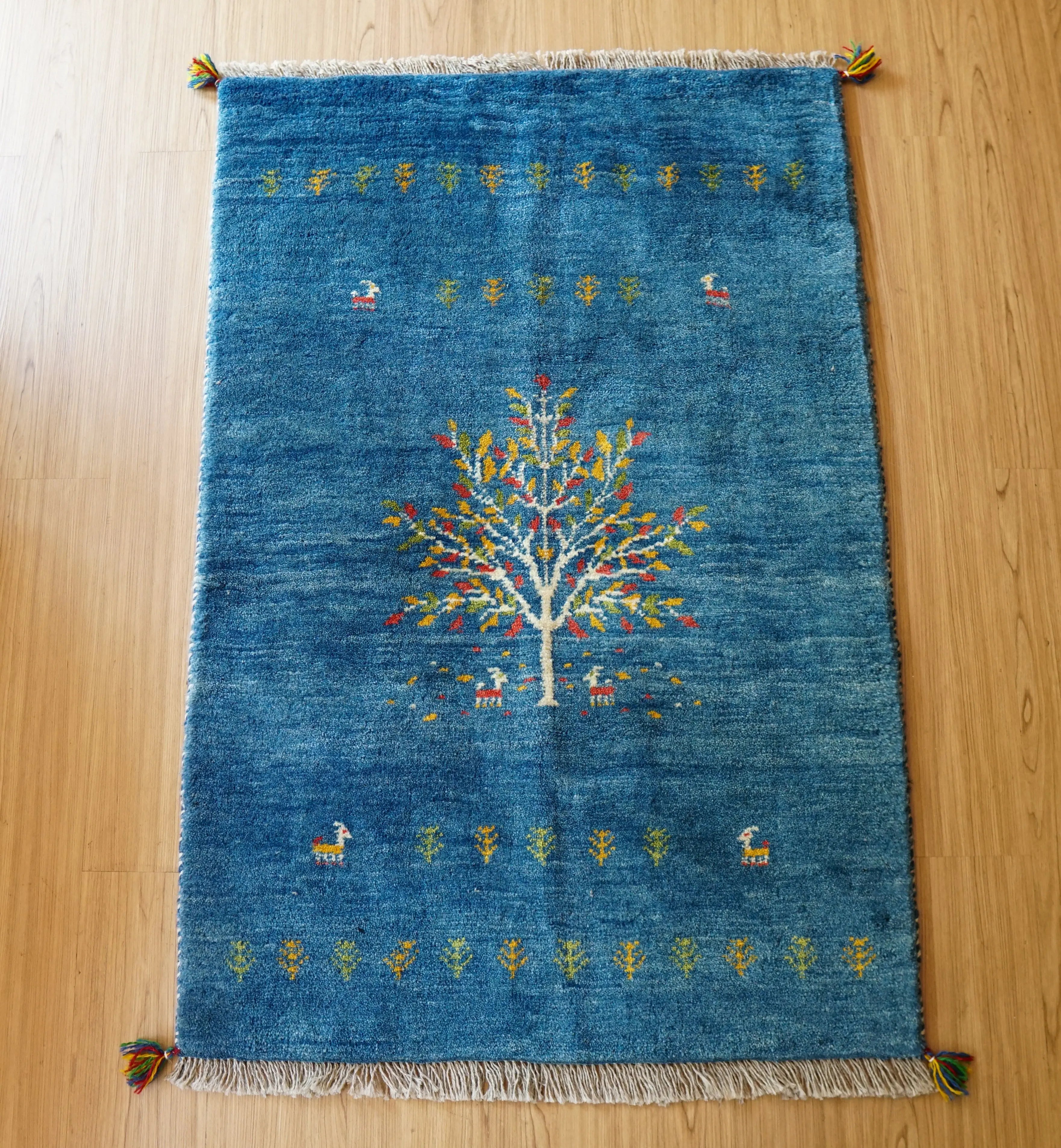 玄関マット148×102cm ペルシャ絨毯 ギャッベ 手織り カシュクリ ラグ