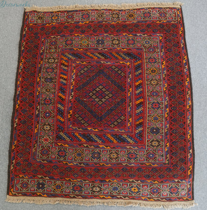 126×116cm 手織りマシュワニキリム 手織り絨毯 トライバルラグ Decorworks