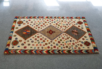 136×74cm 手織り ペルシャ 絨毯 カシュクリギャッベ - Decorworks