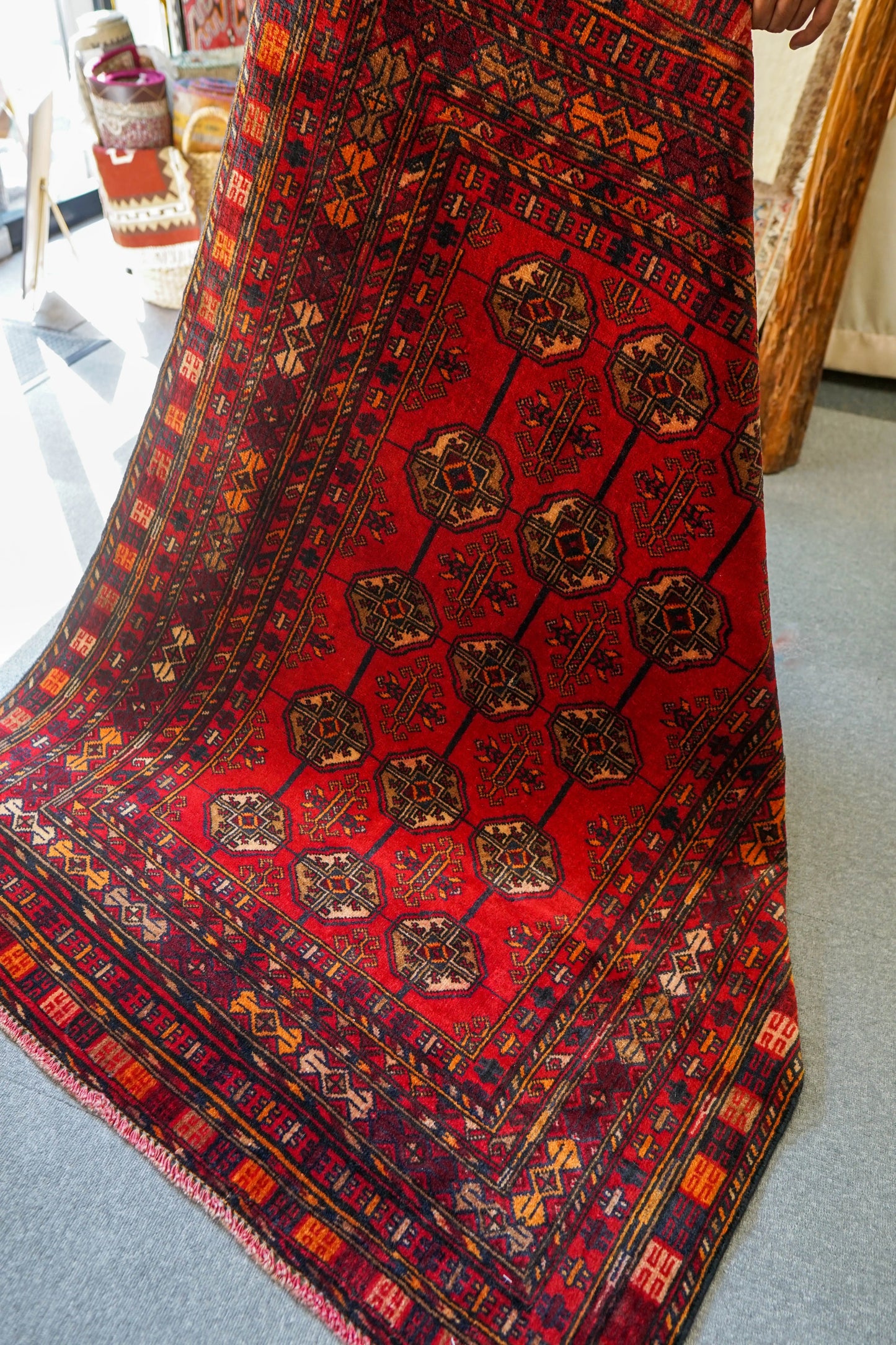 143×111cm トルクメン ボハララグ 手織り絨毯 ペルシャ ヴィンテージラグ Decorworks