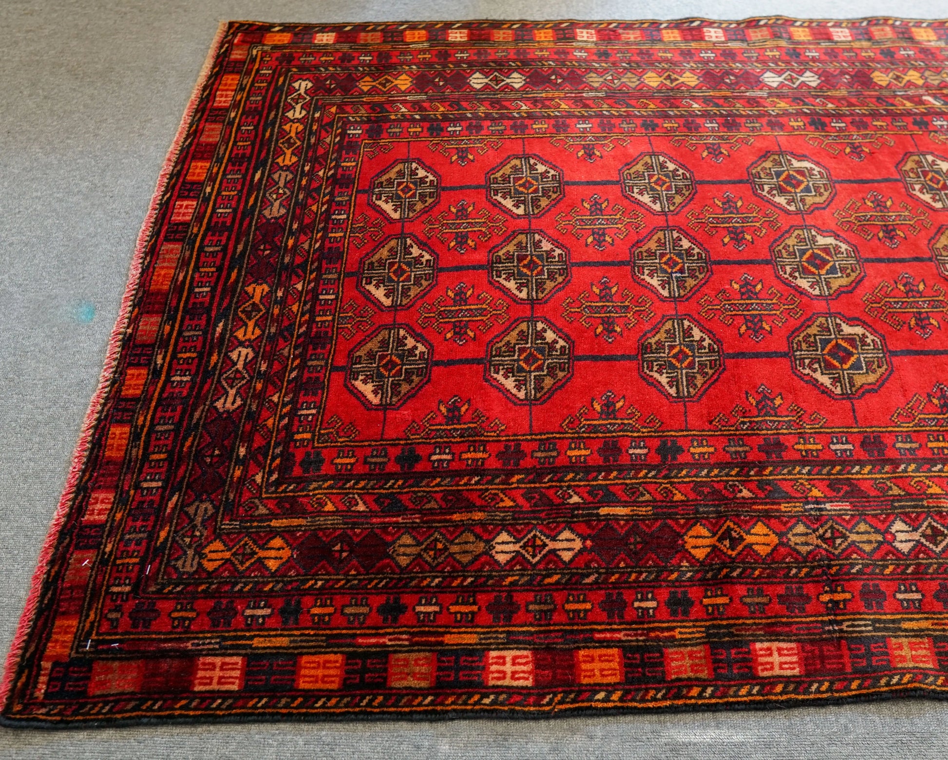 143×111cm トルクメン ボハララグ 手織り絨毯 ペルシャ ヴィンテージラグ Decorworks