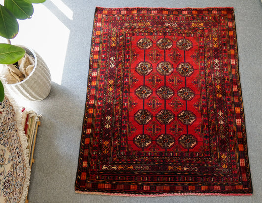 143×111cm トルクメン ボハララグ 手織り絨毯 ペルシャ ヴィンテージラグ Decorworks