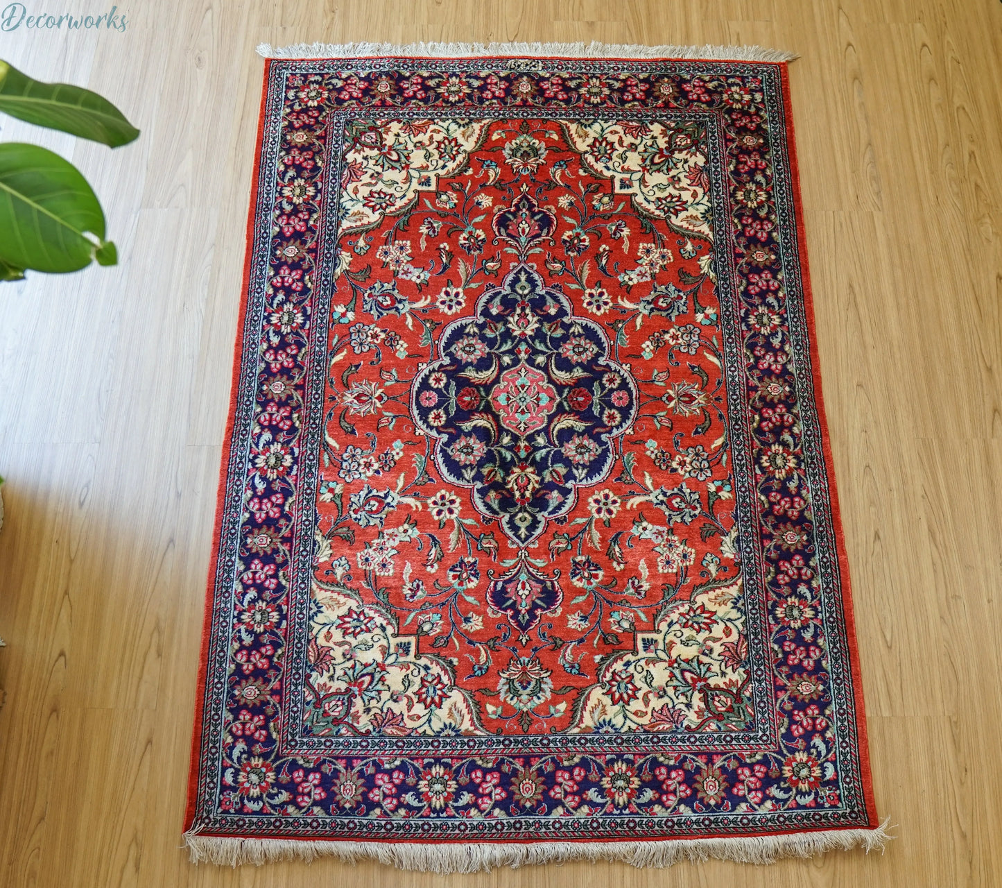 145×102cm ペルシャ絨毯　クム産 シルク　ビンテージラグ Decorworks