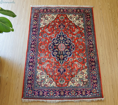 145×102cm ペルシャ絨毯　クム産 シルク　ビンテージラグ Decorworks