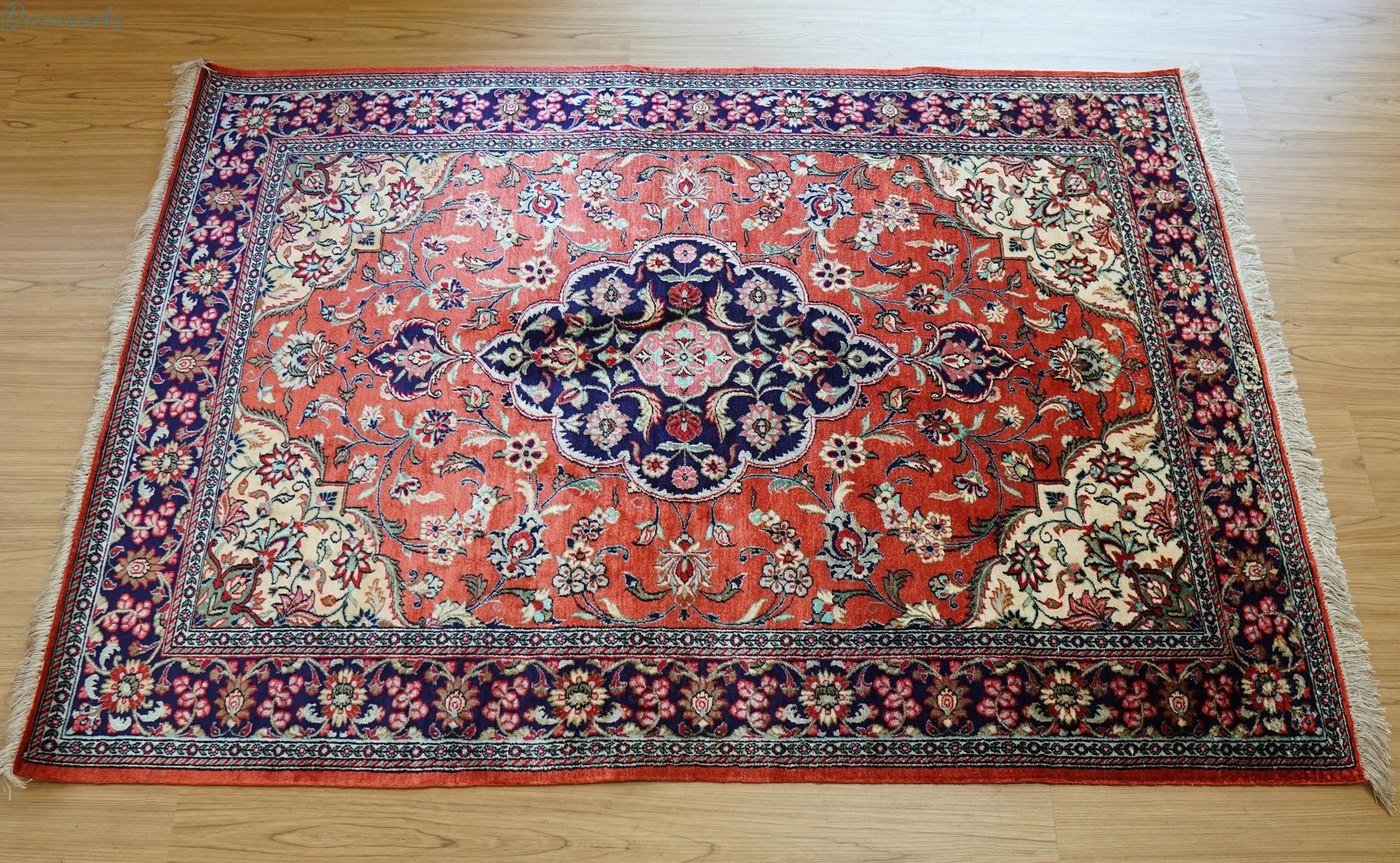 145×102cm ペルシャ絨毯　クム産 シルク　ビンテージラグ Decorworks