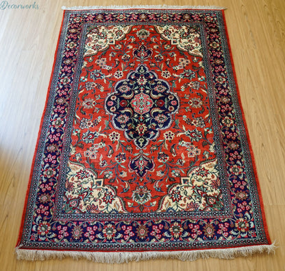 145×102cm ペルシャ絨毯　クム産 シルク　ビンテージラグ Decorworks