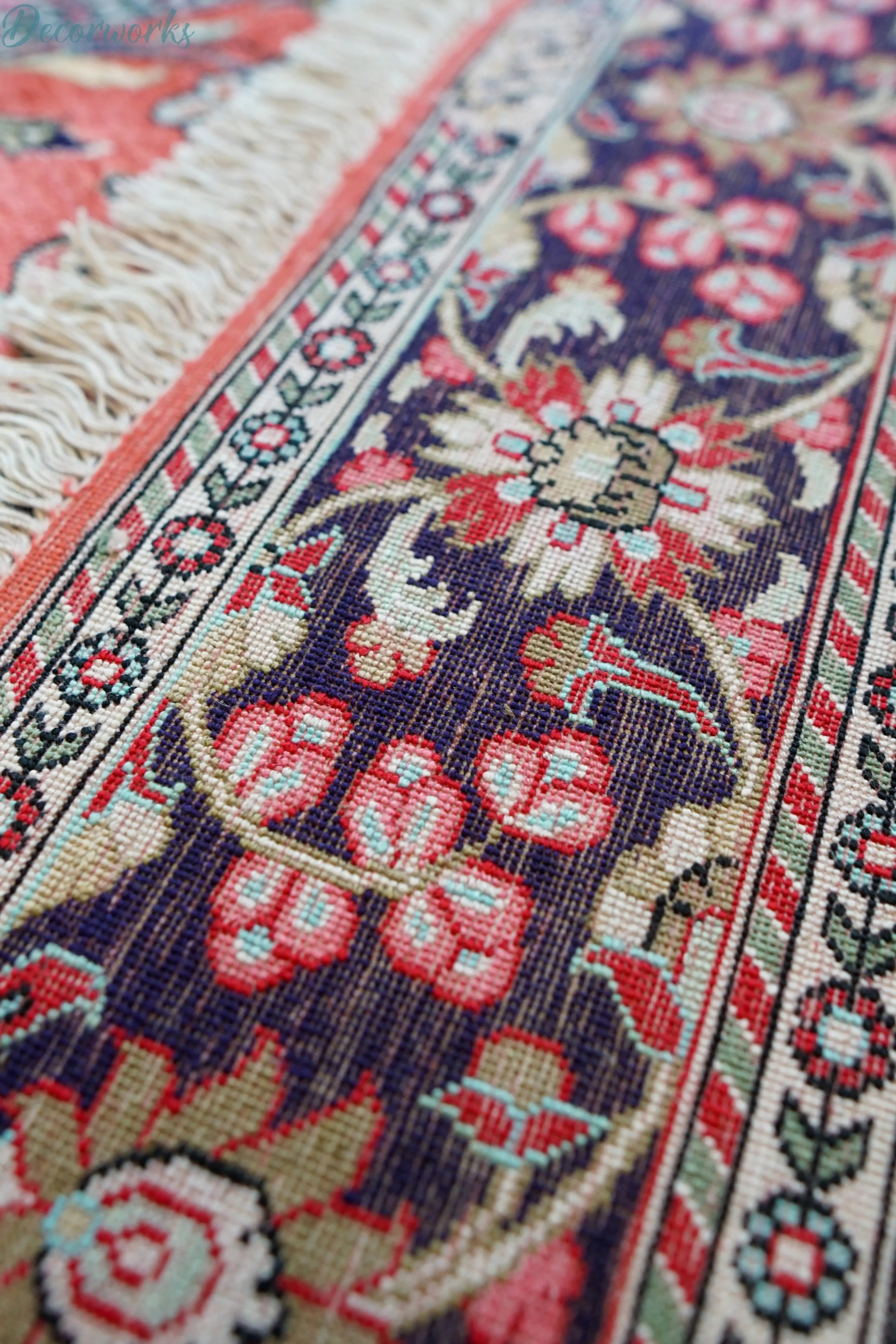 145×102cm ペルシャ絨毯 クム産 シルク ビンテージラグ - Decorworks