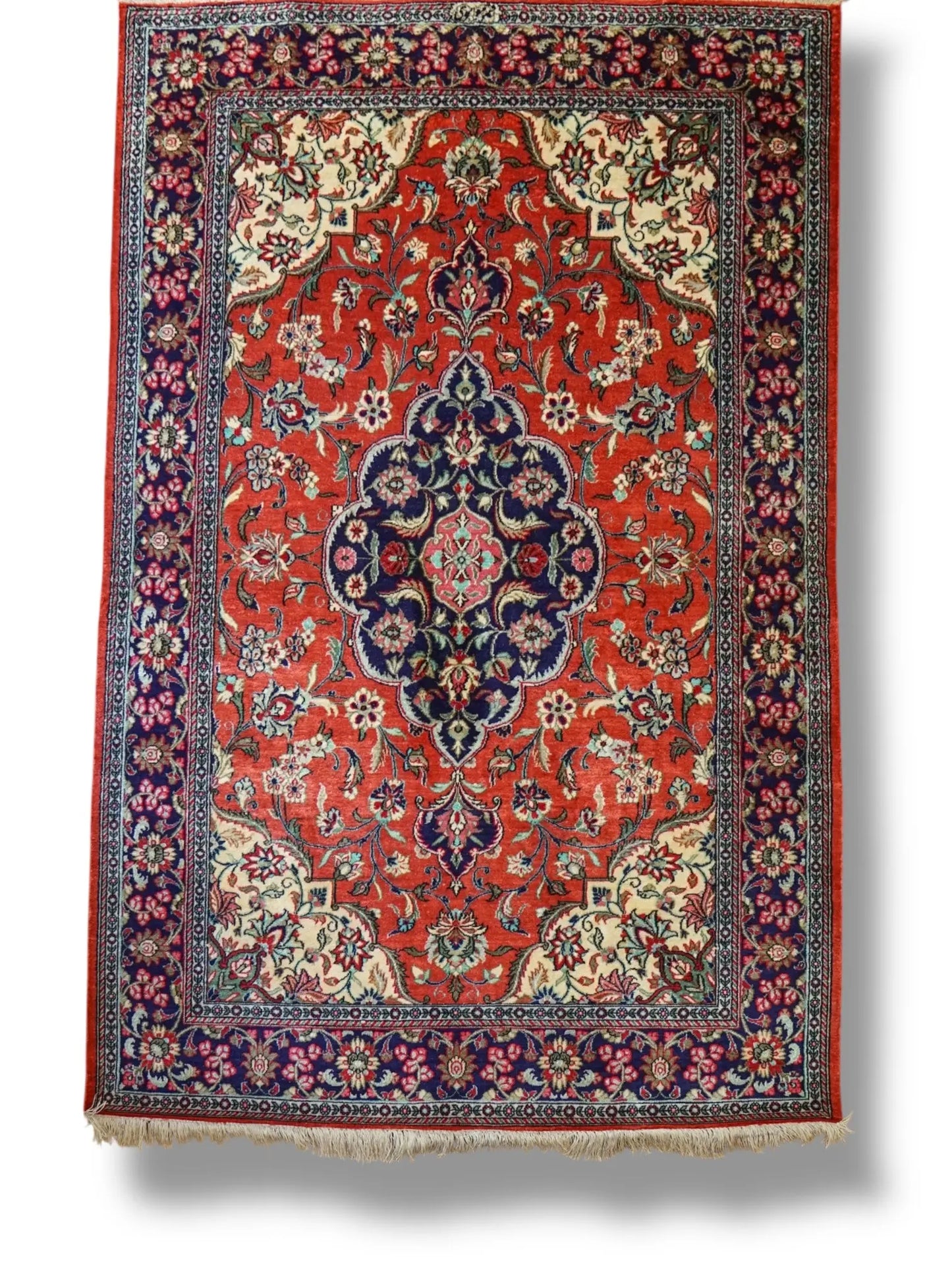 145×102cm ペルシャ絨毯　クム産 シルク　ビンテージラグ Decorworks