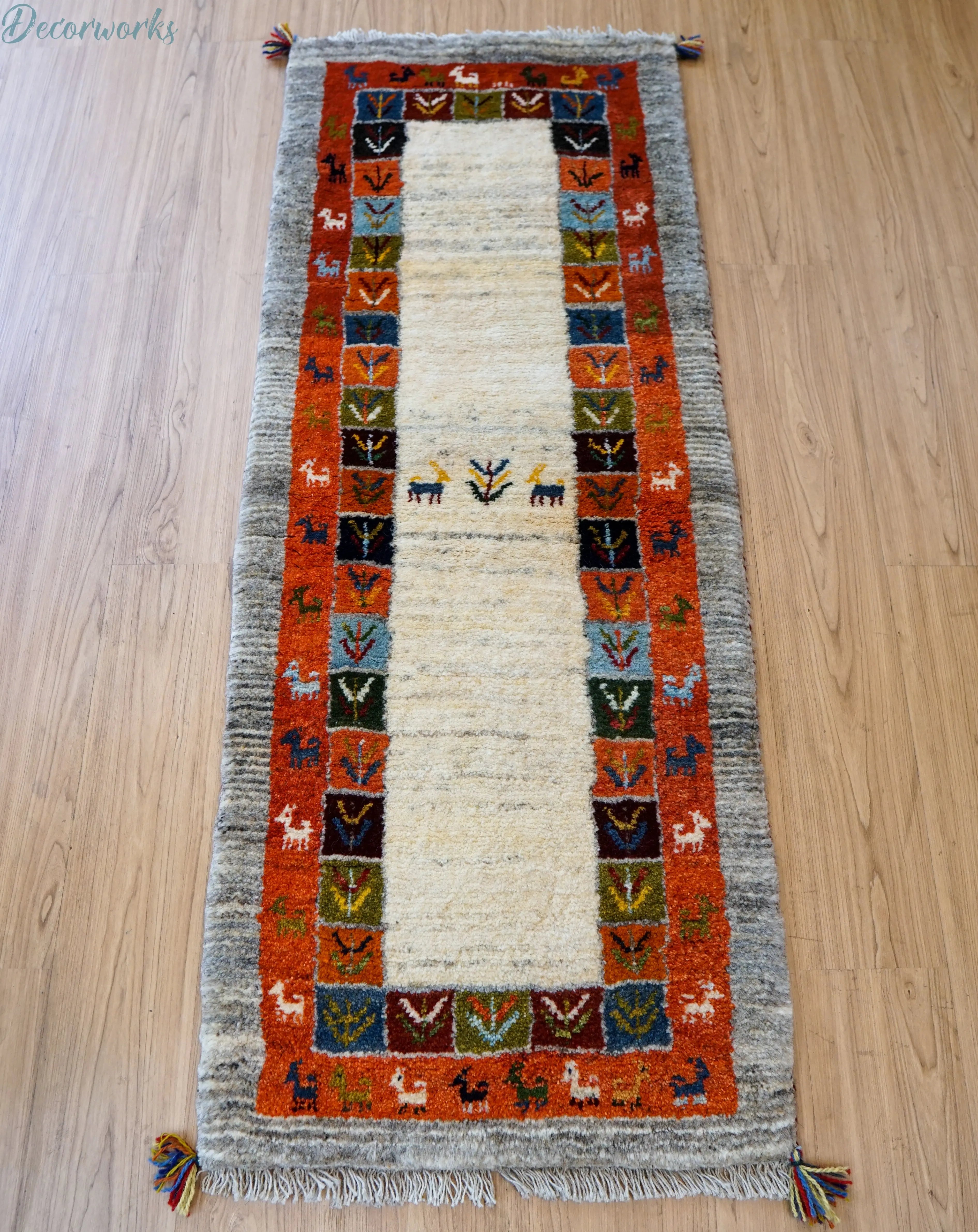 150×50cm ペルシャ絨毯 手織り ギャッベ アマレ族 ギャベ ランナー 189