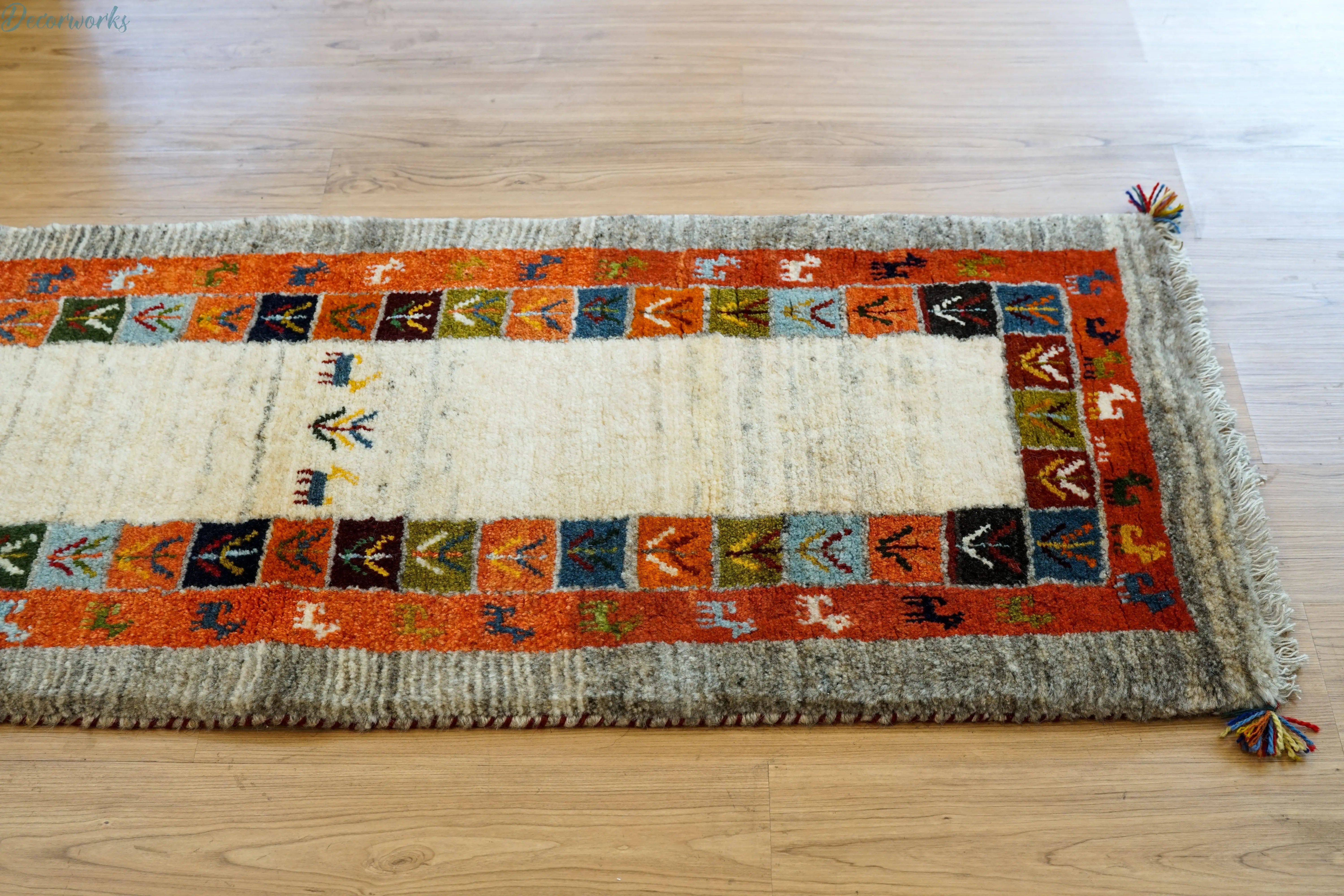 ギャッベ150×50cm ペルシャ絨毯 手織りギャッベ アマレ族 ランナー