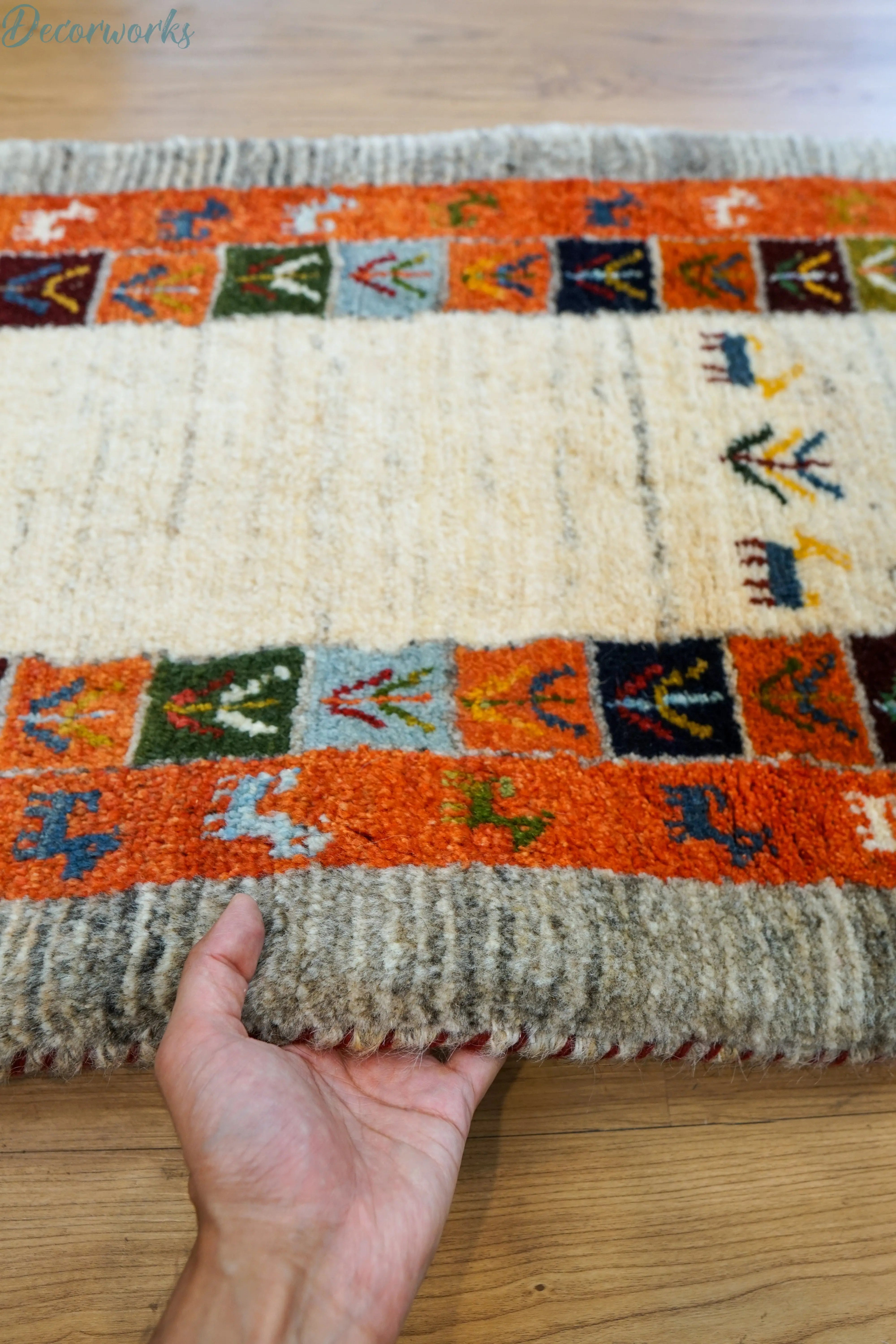 ギャッベ150×50cm ペルシャ絨毯 手織りギャッベ アマレ族 ランナー