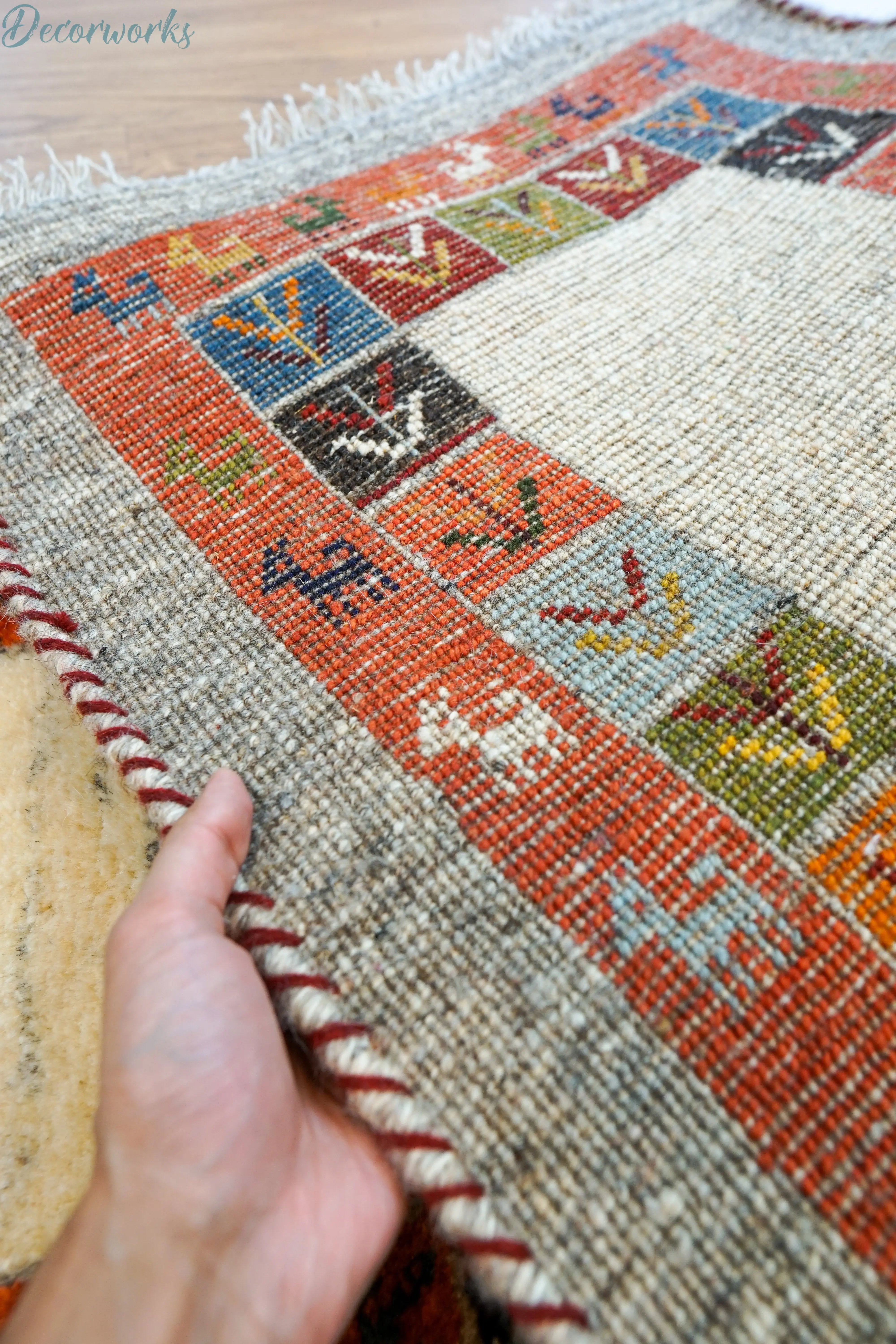 ギャッベ150×50cm ペルシャ絨毯 手織りギャッベ アマレ族 ランナー