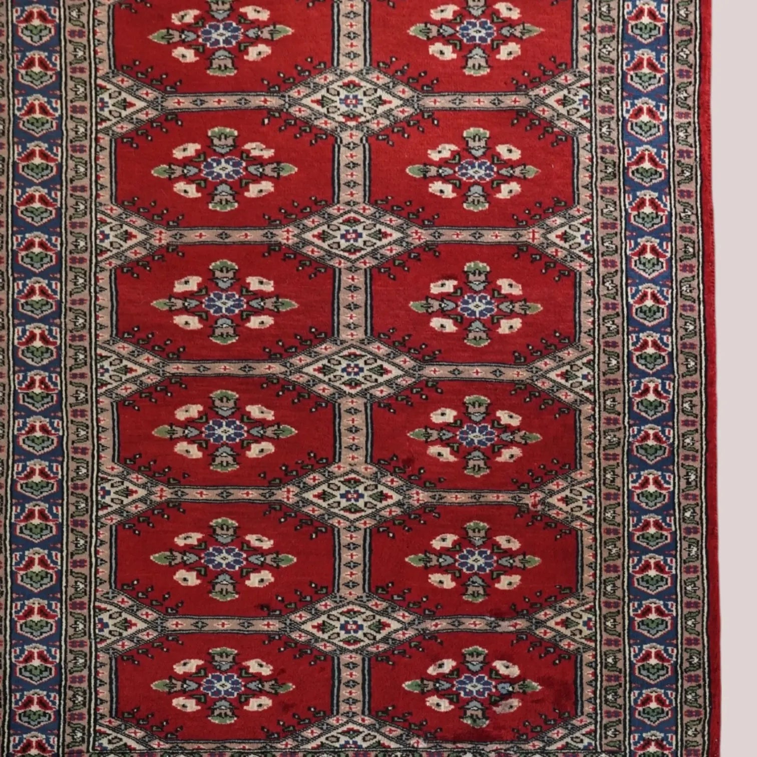 パキスタン手織り絨毯 150×92cm、ジャールダールデザインの伝統模様ラグ パキスタン手織り絨毯 150×92cm、ジャールダールデザインの伝統模様