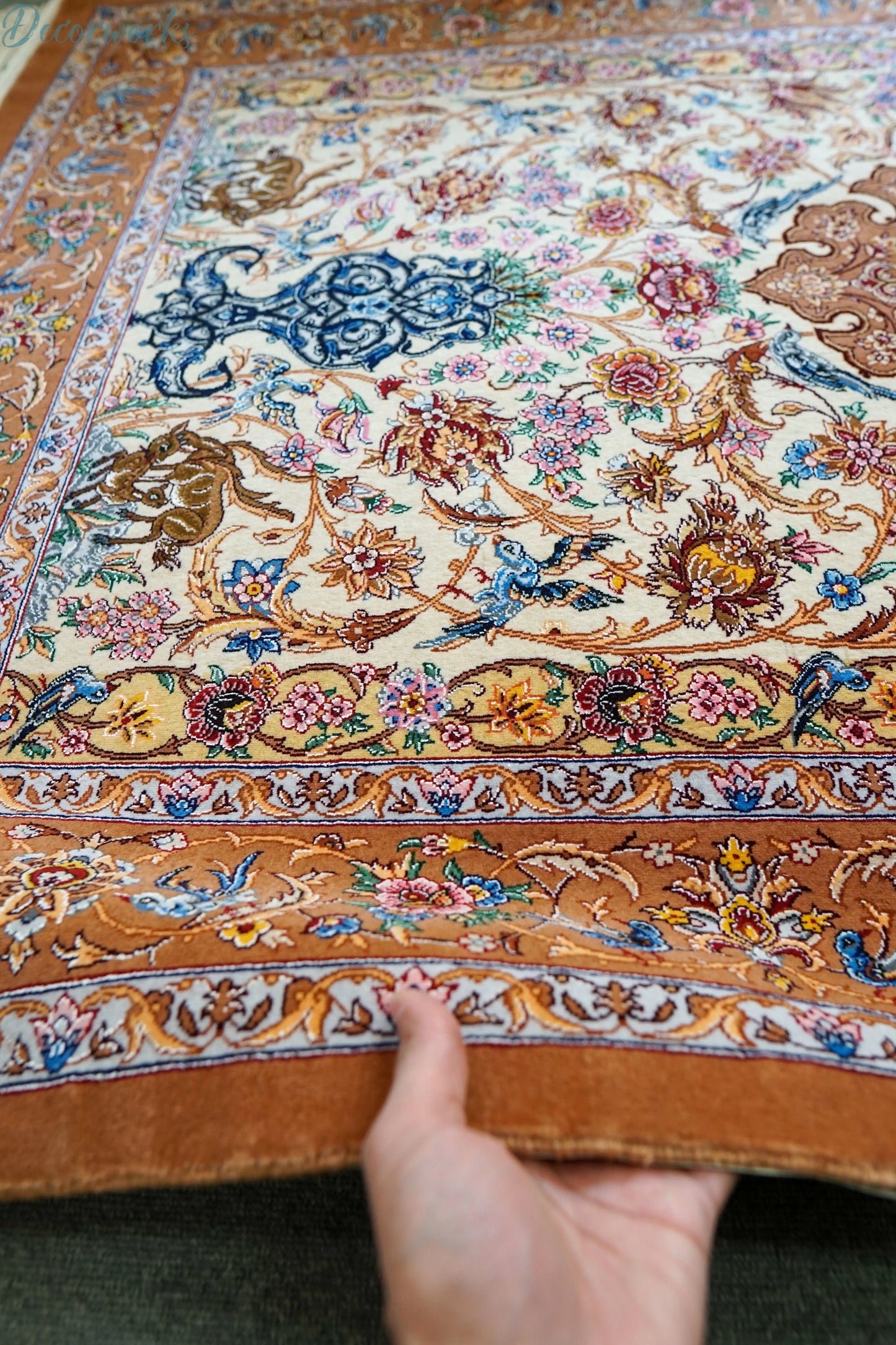 163×110cm 　手織りペルシャ絨毯　イスファハン サハラク房 Decorworks