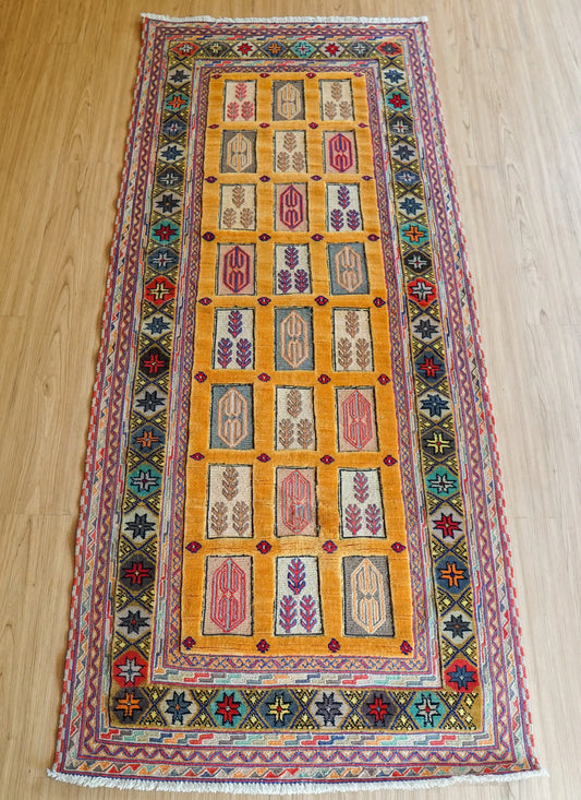 Collection ペルシャ手織り シルジャンキリム ランナー 193×80cm 、廊下やエントランスに最適なトライバルデザイン