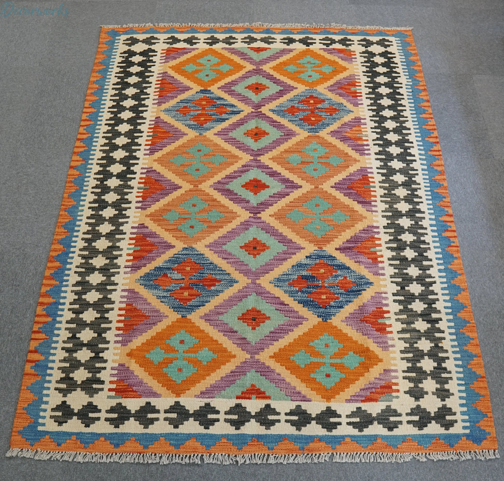 195×150cm  アフガニスタン手織りキリム - Decorworks
