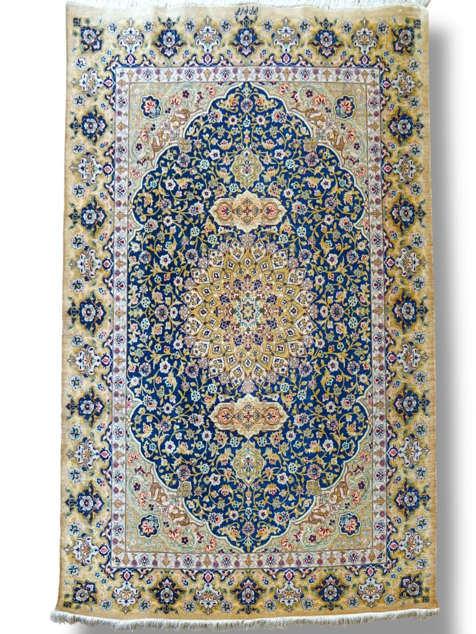 【美品】クム産　ペルシャ絨毯　シルク　絵画 ペルシャ絨毯 クム産 シルク100% [マザヘル工房] 絵画のような