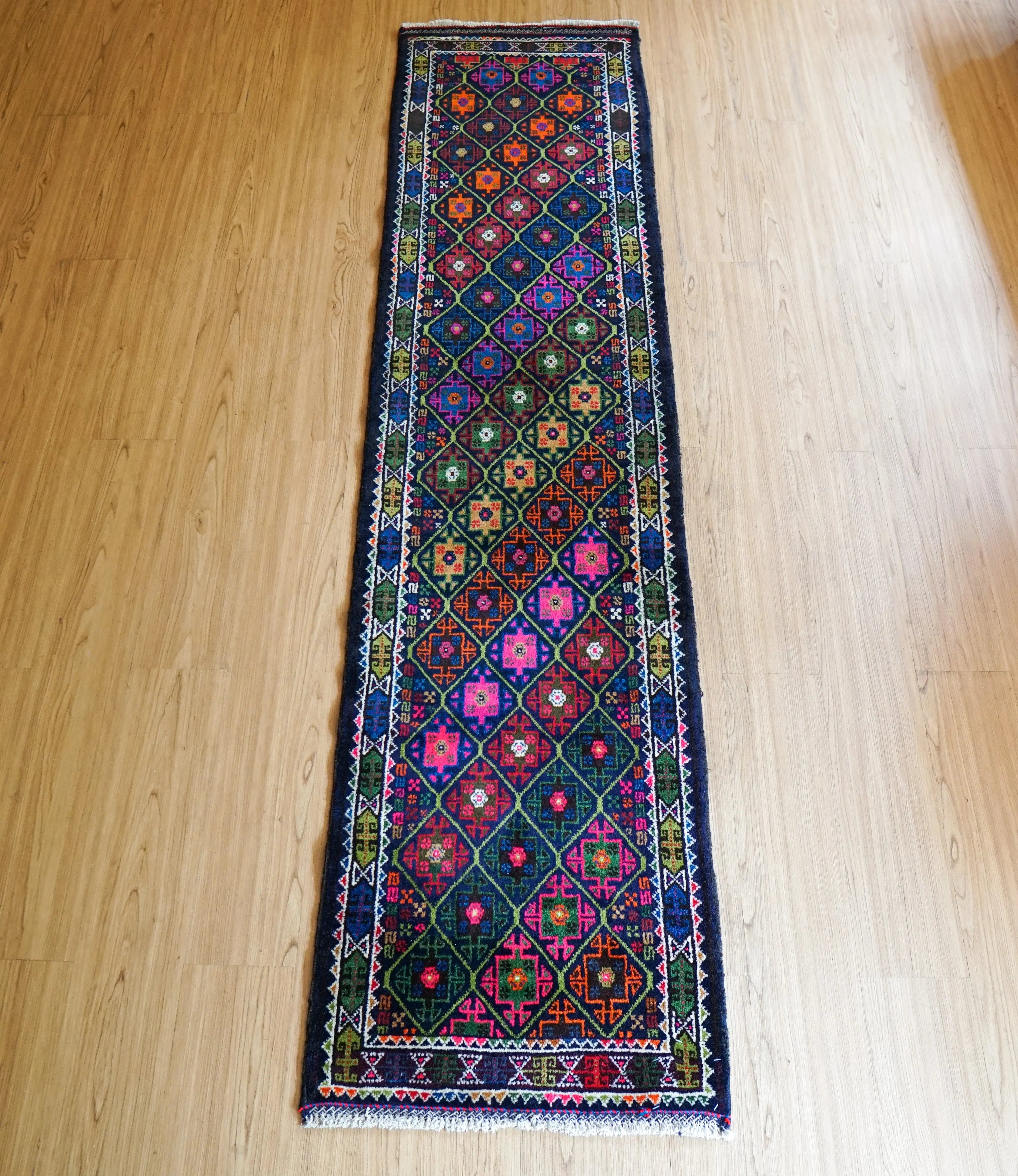 トライバルラグ アフガニスタン手織り絨毯 ランナー 231×55cm