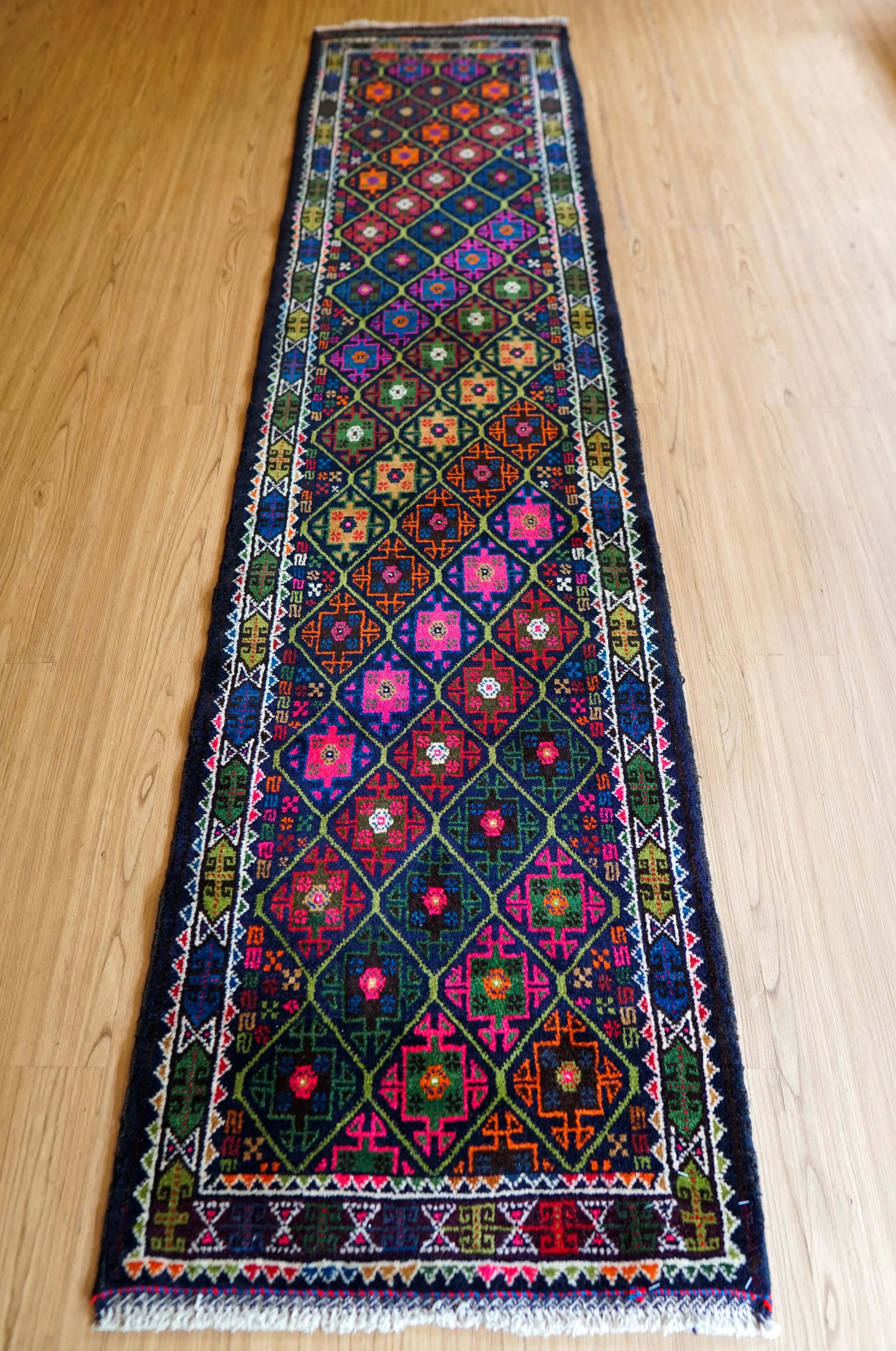 トライバルラグ アフガニスタン手織り絨毯 ランナー 231×55cm