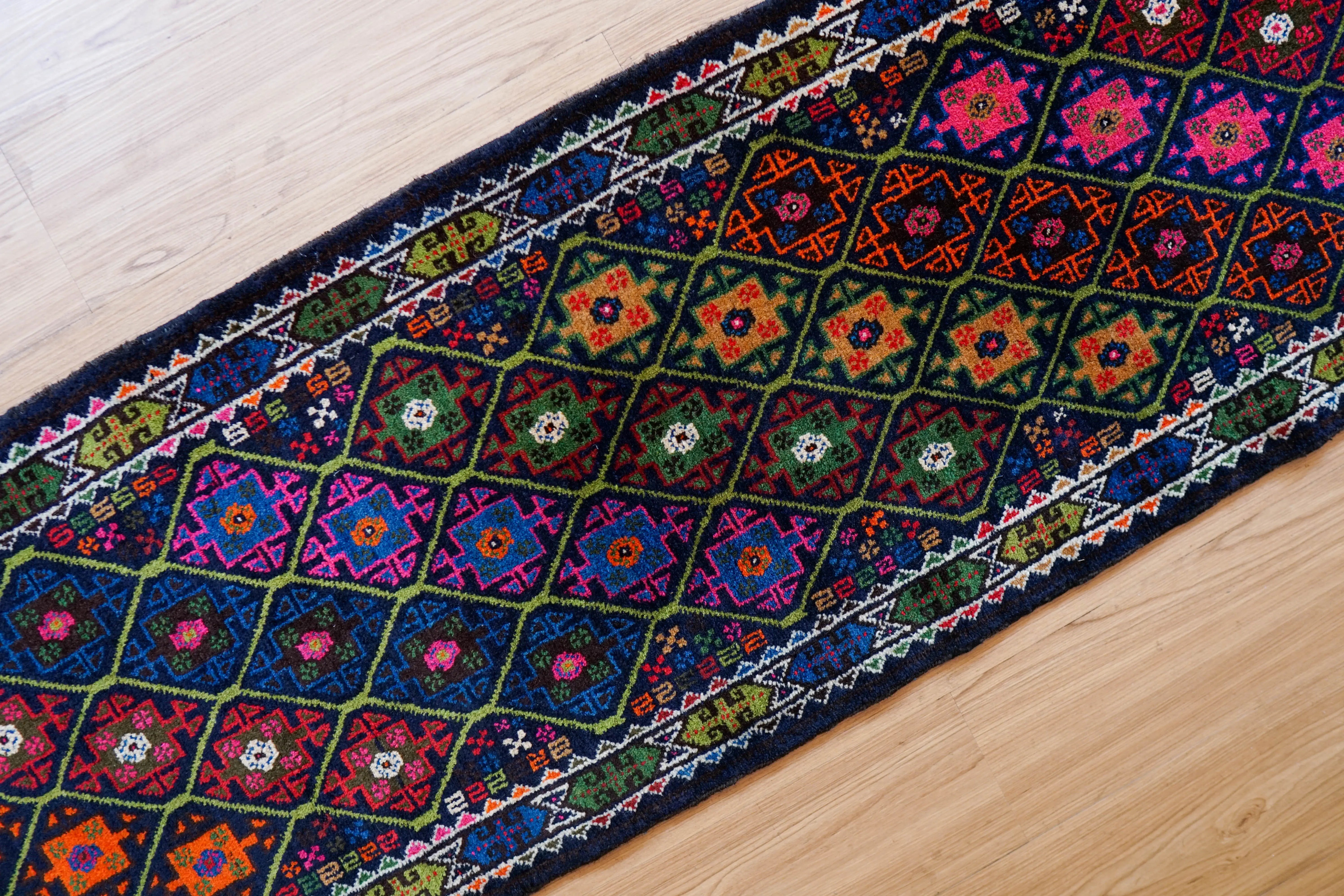 トライバルラグ アフガニスタン手織り絨毯 ランナー 231×55cm