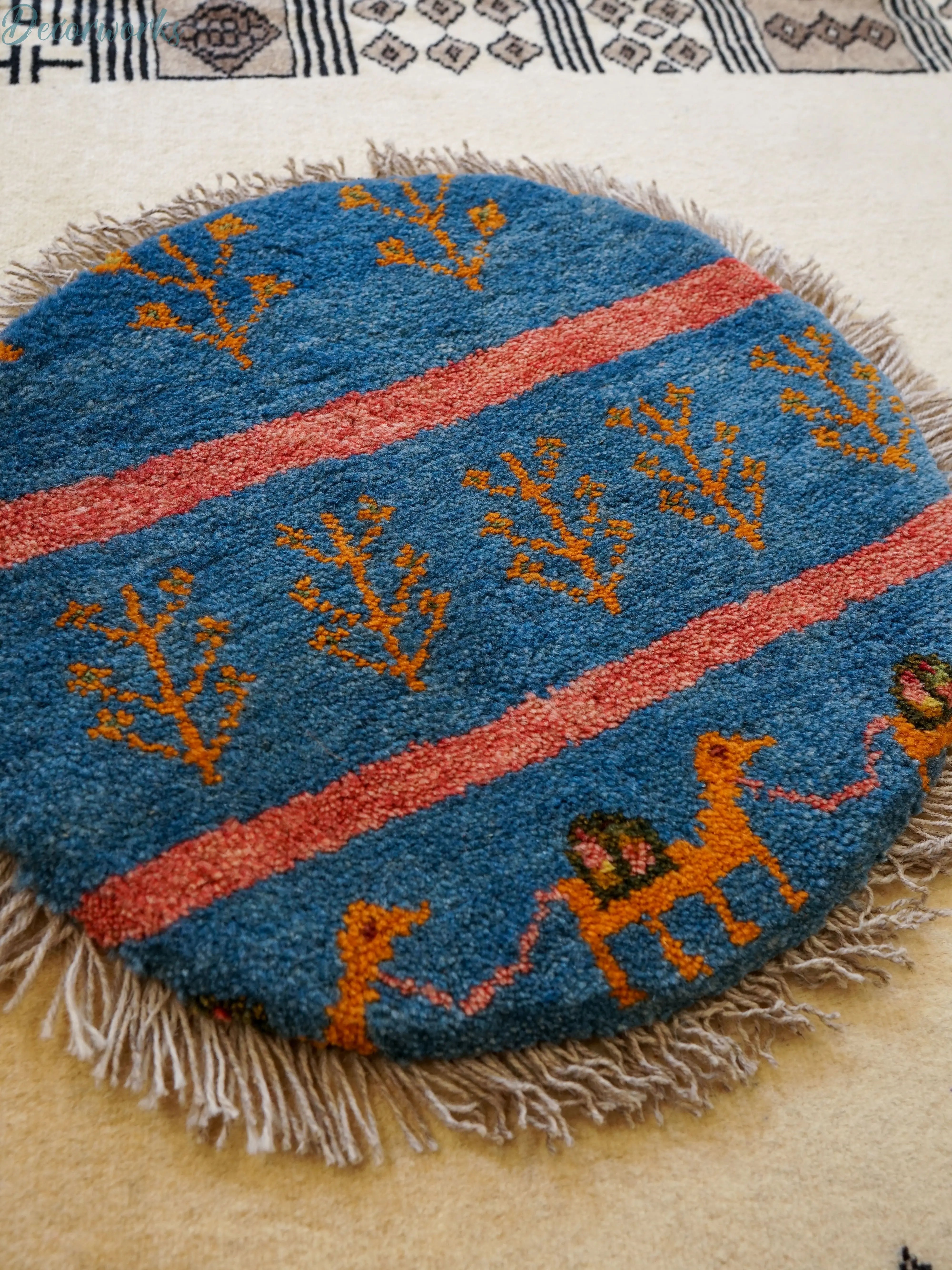 90×68cm ペルシャ絨毯 手織りギャッベ アマレ族 ギャベ ラグ