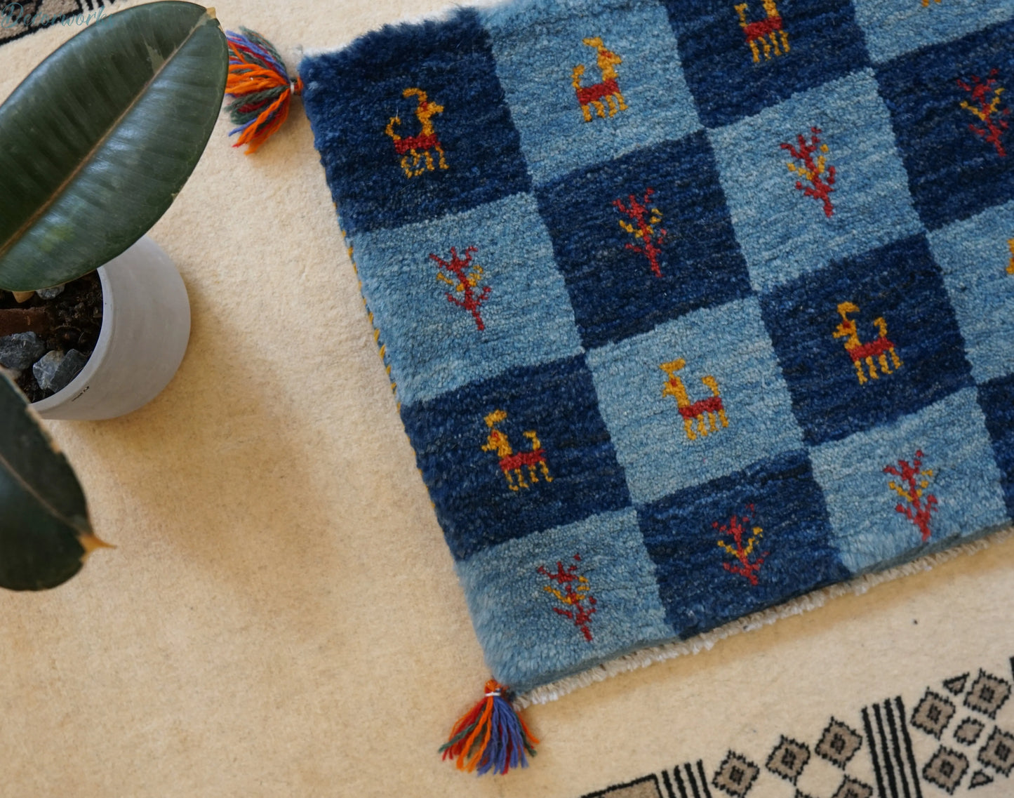 45×40cm　 ペルシャ絨毯 手織りギャッベ アマレ族 ギャベ Decorworks