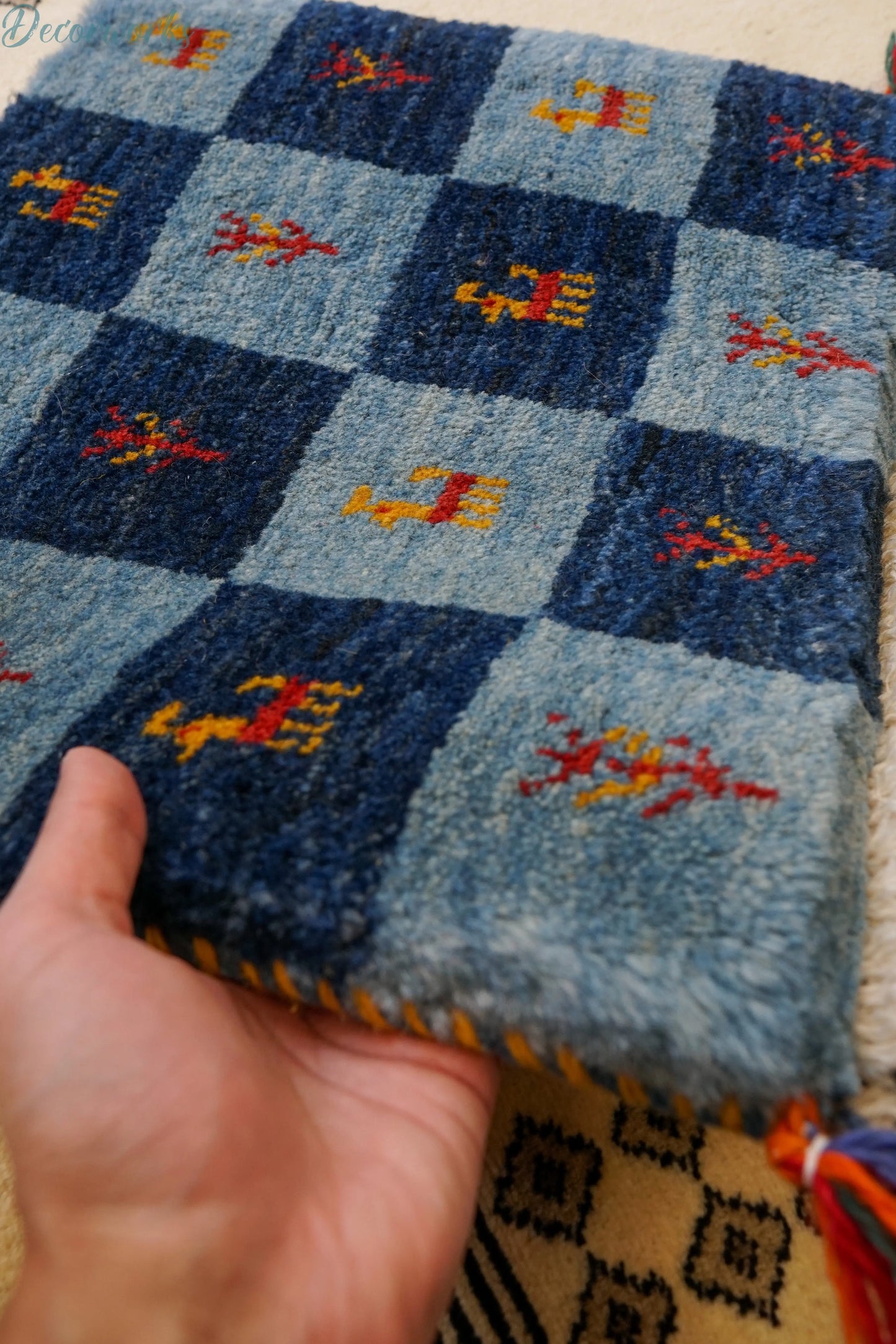 45×40cm　 ペルシャ絨毯 手織りギャッベ アマレ族 ギャベ Decorworks