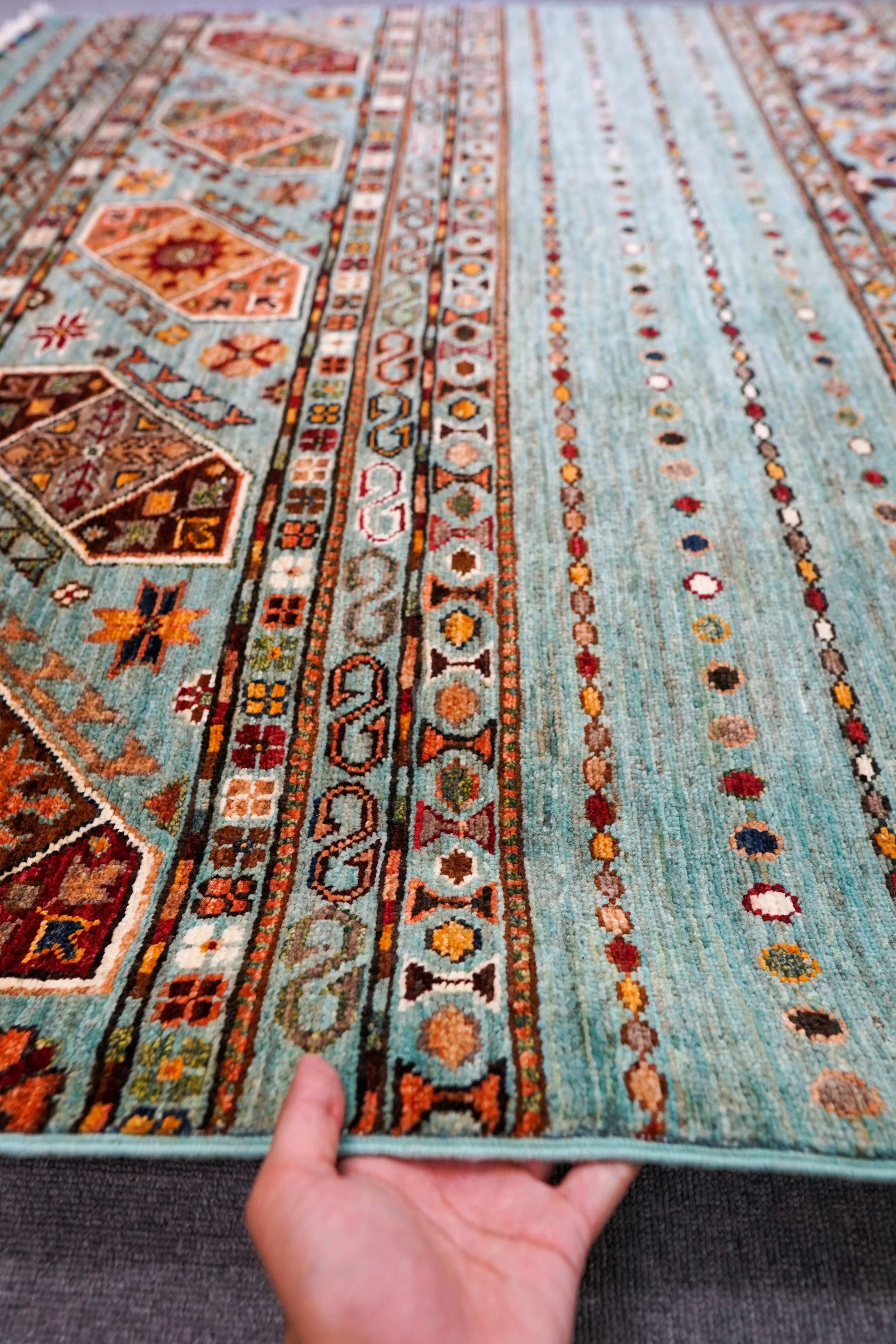  アフガニスタン ガズニーウール 手織り絨毯 210×153cｍ khurjeen rug