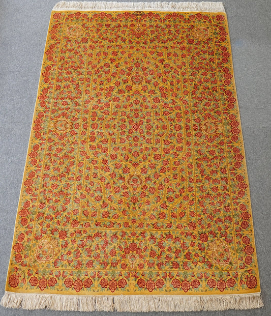 150×100cm　【ペルシャ手織りクム産のシルク100%絨毯】証明書付 Decorworks