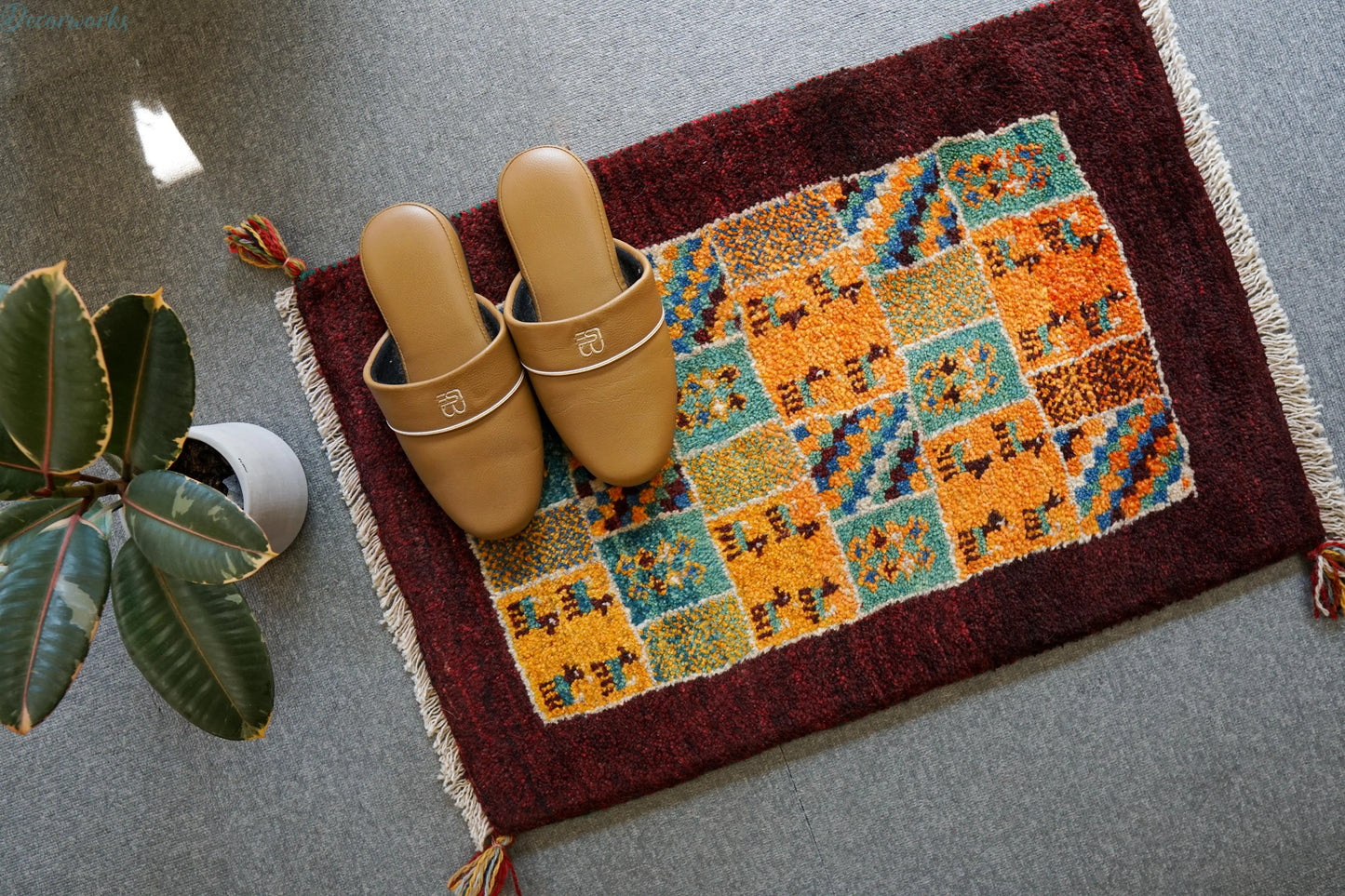 75×52cm ペルシャ絨毯 手織りギャッベ アマレ族 ギャベ Decorworks