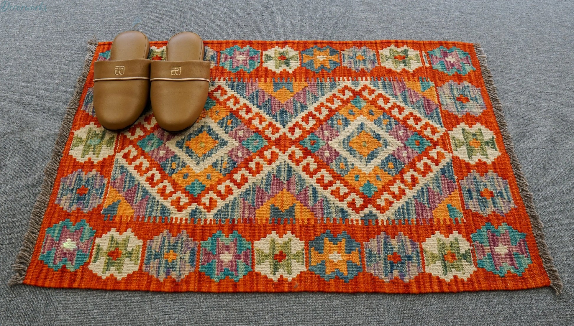 83×58cm アフガニスタン手織りキリム 手織り絨毯 Decorworks