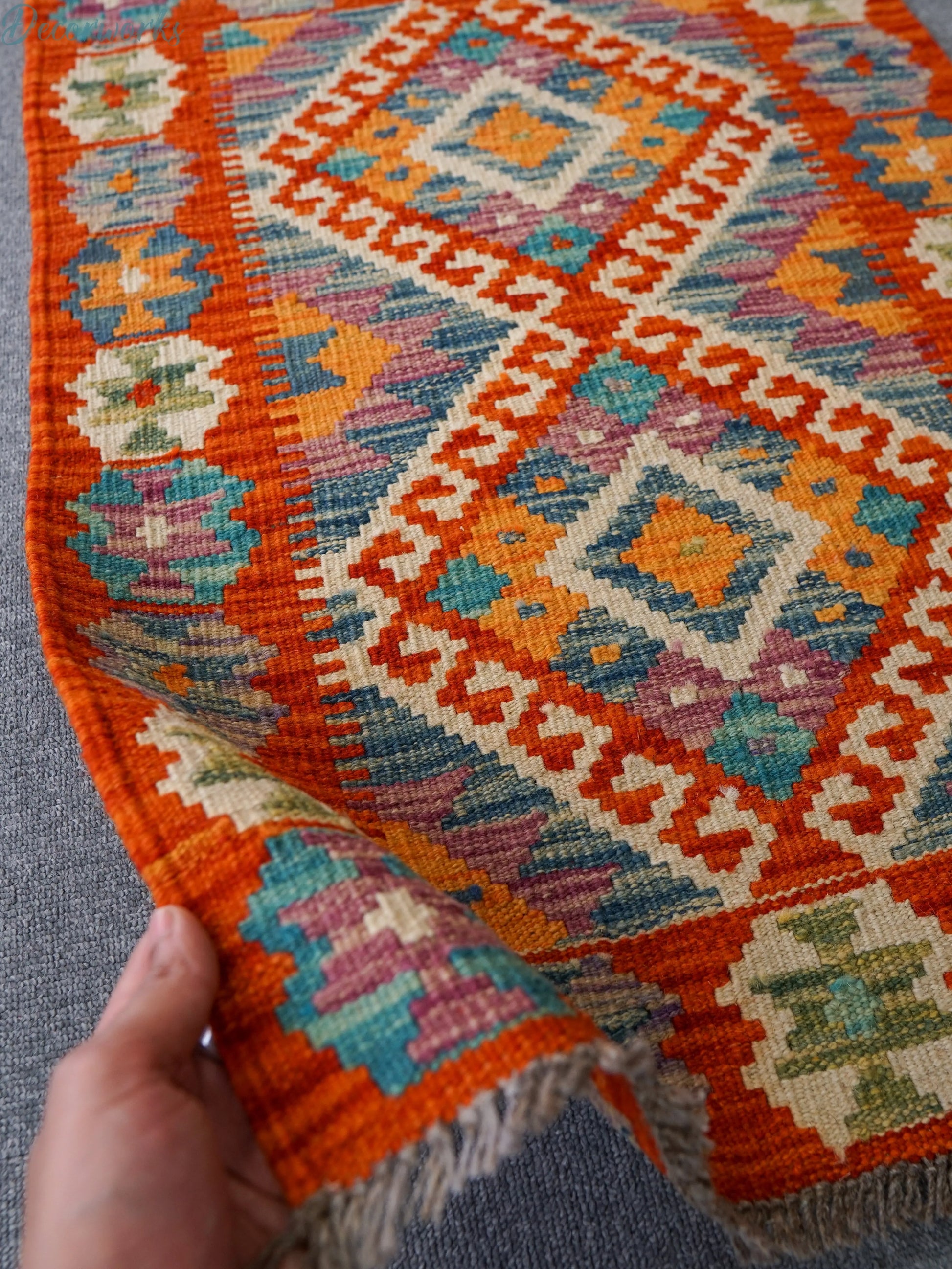 83×58cm アフガニスタン手織りキリム 手織り絨毯 Decorworks
