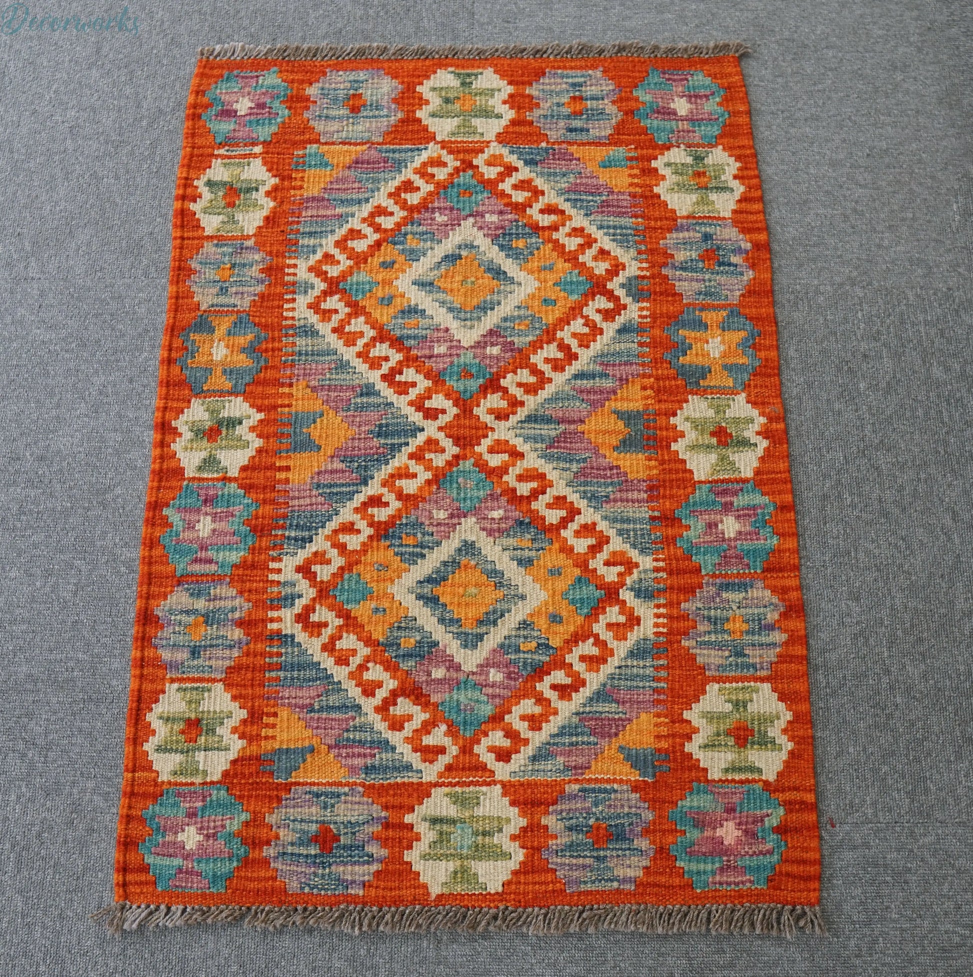83×58cm アフガニスタン手織りキリム 手織り絨毯 Decorworks