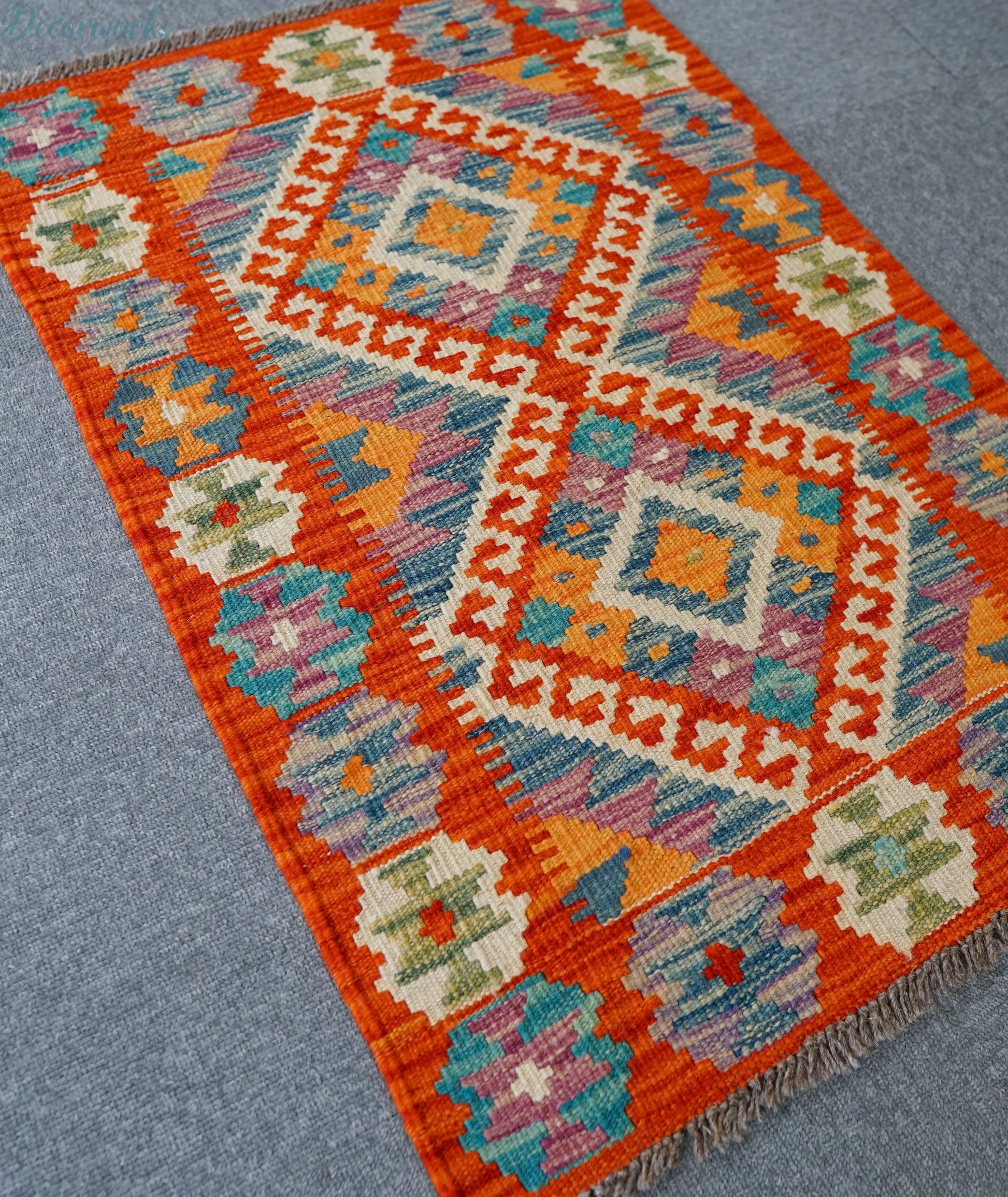 83×58cm アフガニスタン手織りキリム 手織り絨毯 Decorworks