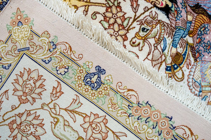 88×66cm　【ペルシャ絨毯　クム産　ラザイー房　シルク 100%　】証明書付 Decorworks