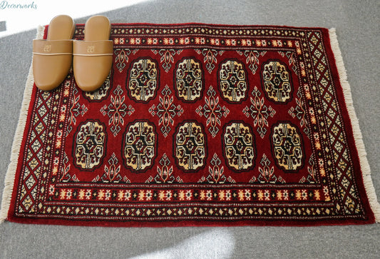 90×62cm トルクメン ボハララグ 手織り絨毯 パキスタン絨毯 Decorworks