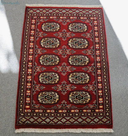 90×62cm トルクメン ボハララグ 手織り絨毯 パキスタン絨毯 Decorworks