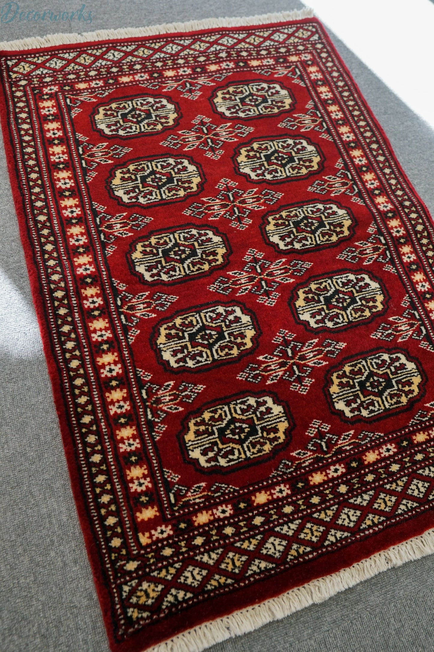 90×62cm トルクメン ボハララグ 手織り絨毯 パキスタン絨毯 Decorworks