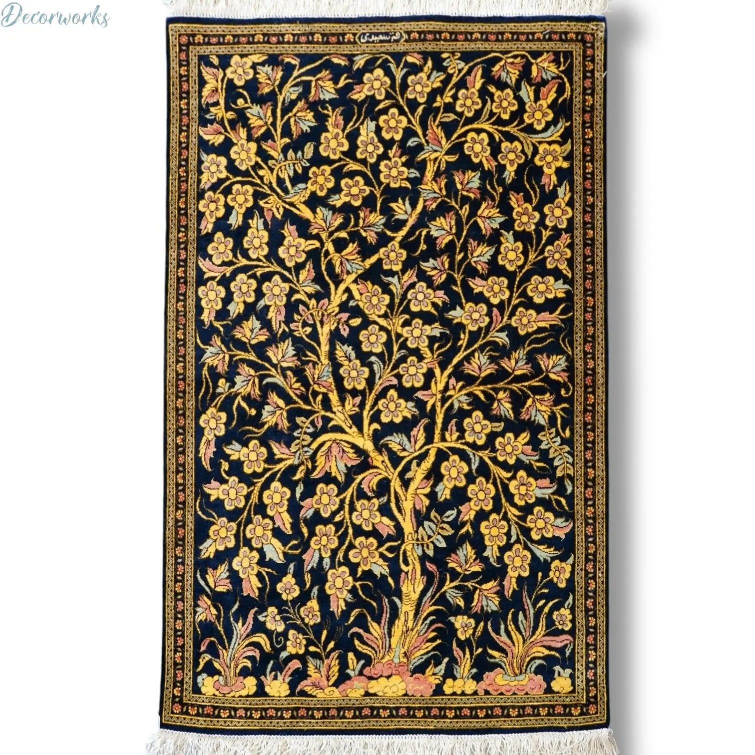 91×58cm　ペルシャクム産の総手織りシルク絨毯　証明書付 - Decorworks