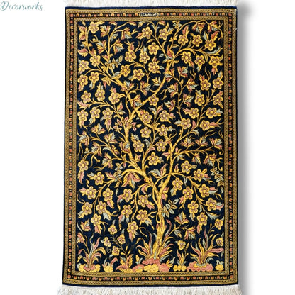 91×58cm　ペルシャクム産の総手織りシルク絨毯　証明書付 - Decorworks