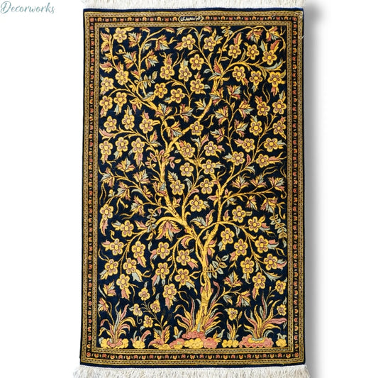 91×58cm　ペルシャクム産の総手織りシルク絨毯　証明書付 - Decorworks