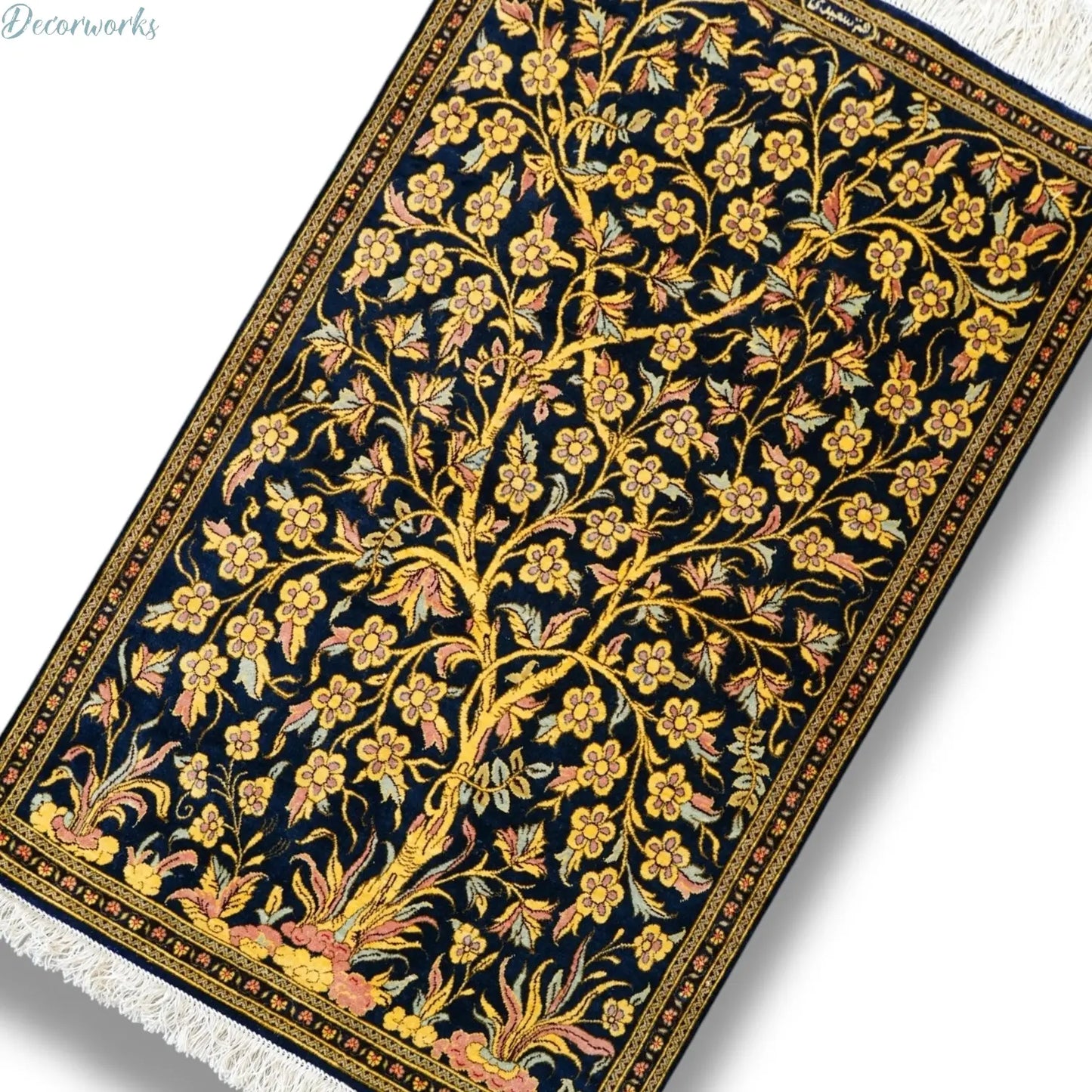 91×58cm　ペルシャクム産の総手織りシルク絨毯　証明書付 - Decorworks