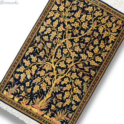 91×58cm　ペルシャクム産の総手織りシルク絨毯　証明書付 - Decorworks