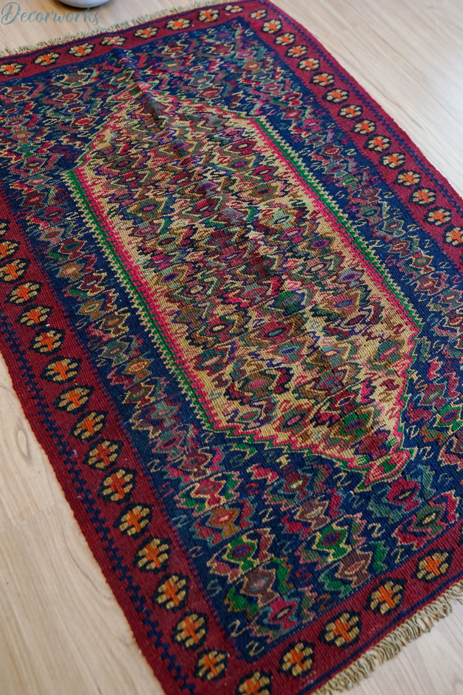 92×64cm  セネ（サナンダジ）ペルシャ 手織りキリム Decorworks